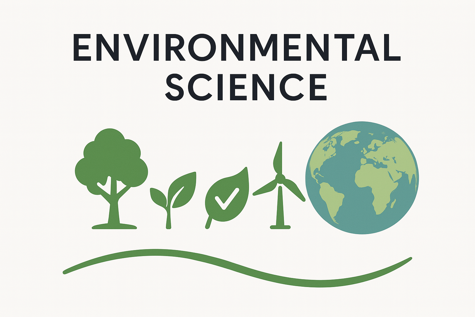  Environmental science title with tree, leaf, wind turbine, and Earth icons.