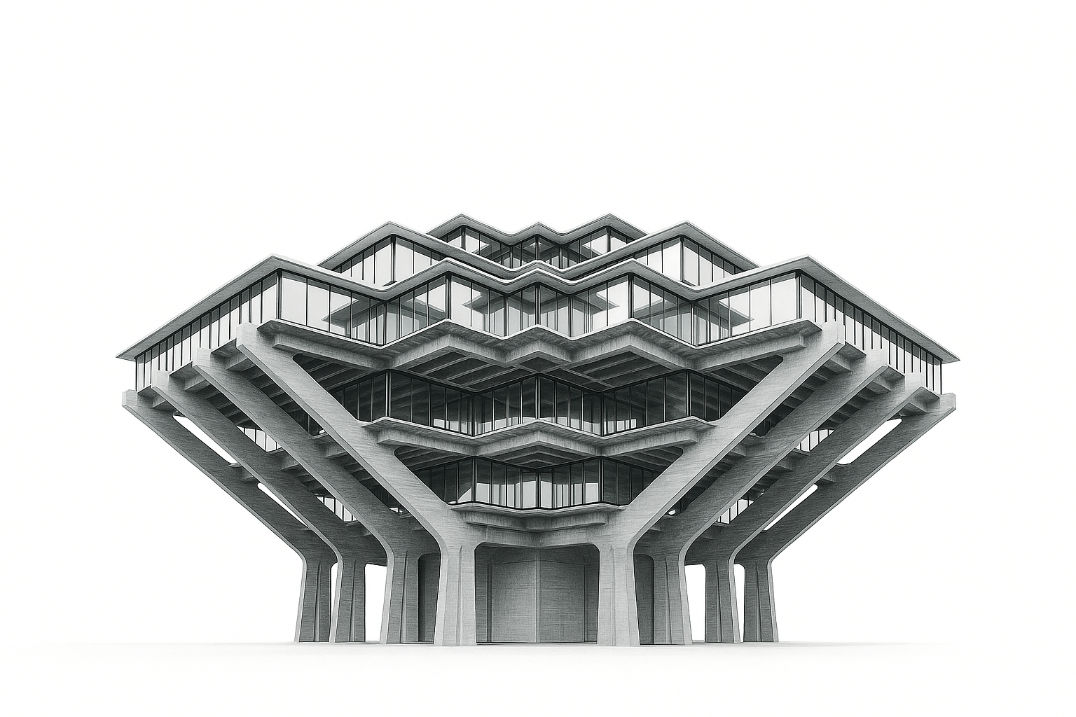 Geisel Library at UCSD with cantilevered Brutalist design.