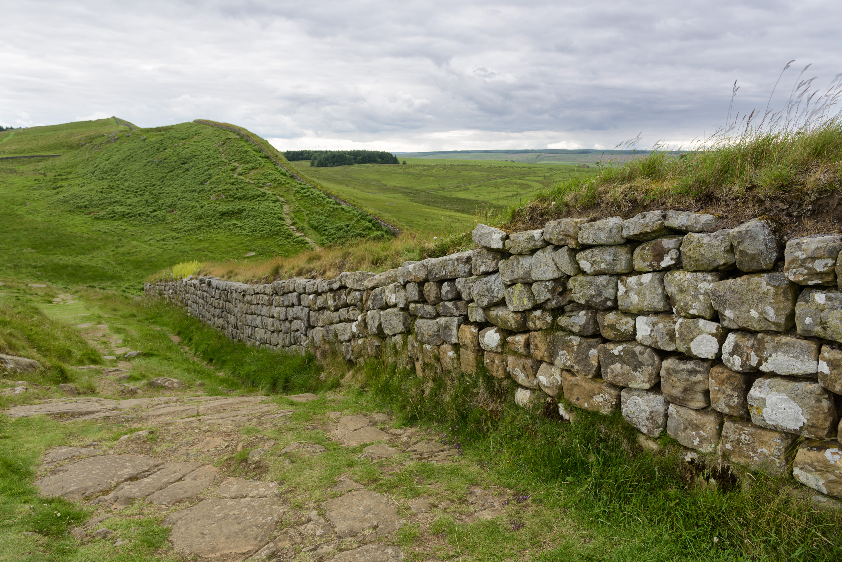Close-up of Hadrian’s Wall showing stone construction detail.