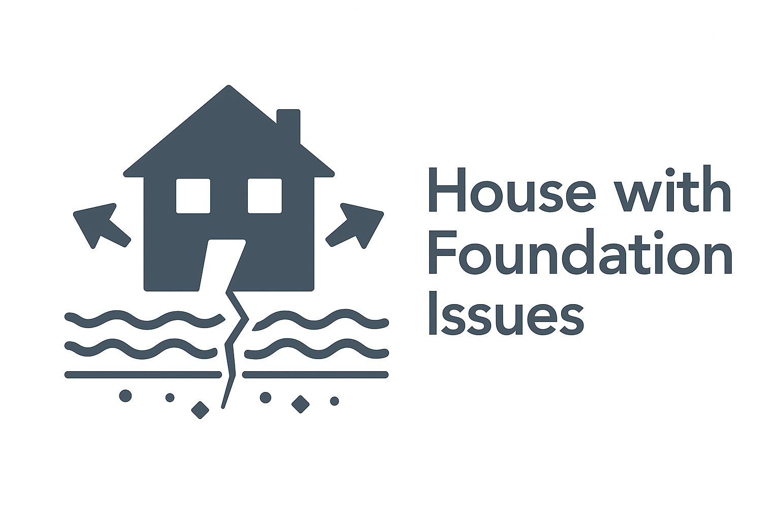 Diagram of a house with visible foundation cracks and soil layers.