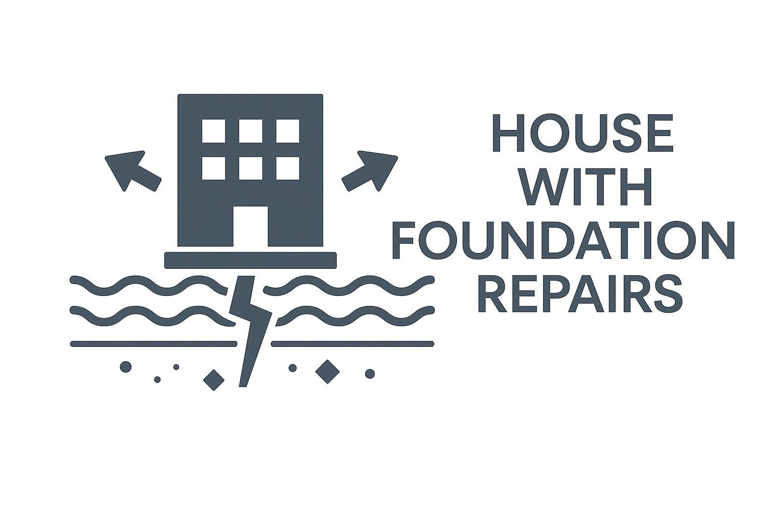 House icon with cracked foundation and repair arrows.