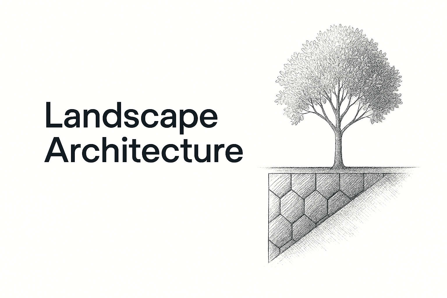 A sketch of a landscape-inspired architectural form with curved and grid textures.