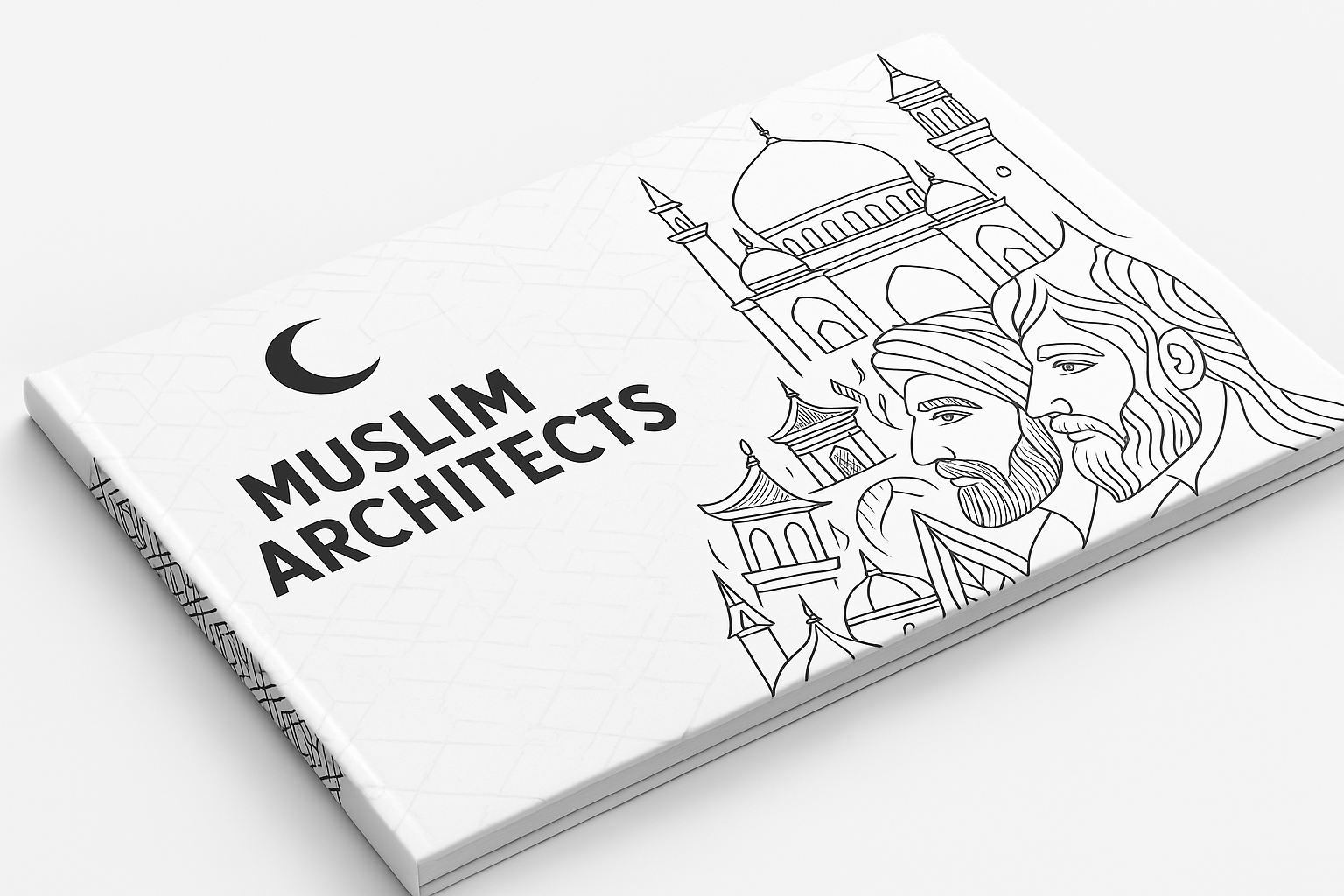 A book cover with mosque domes and abstract portraits of Muslim architects.