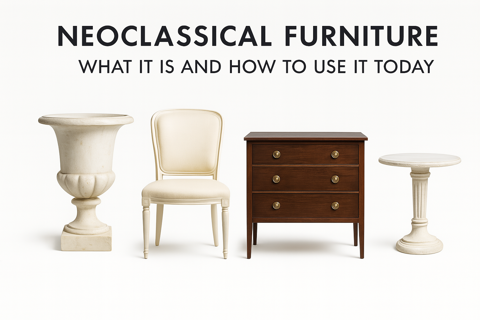 Four neoclassical furniture pieces arranged in a row.