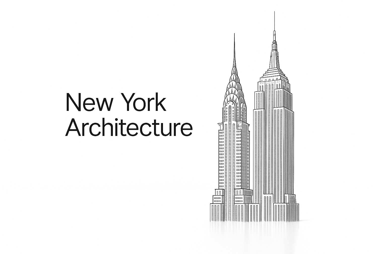 Illustration of Empire State and Chrysler Buildings with modern New York architecture.