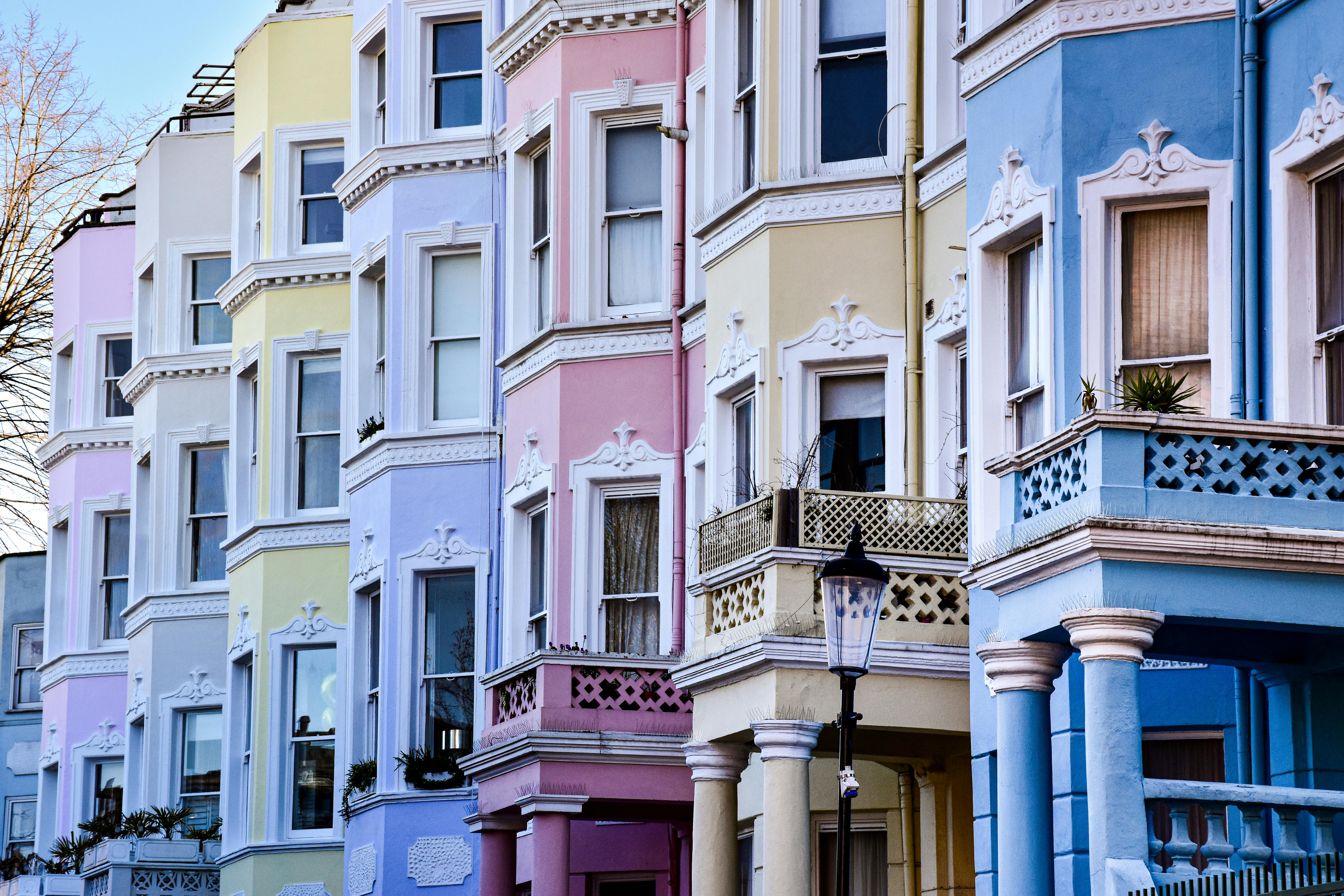 Colorful row houses in Notting Hill, London.