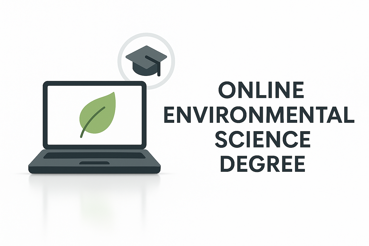 Laptop with leaf and graduation cap showing online environmental science degree.