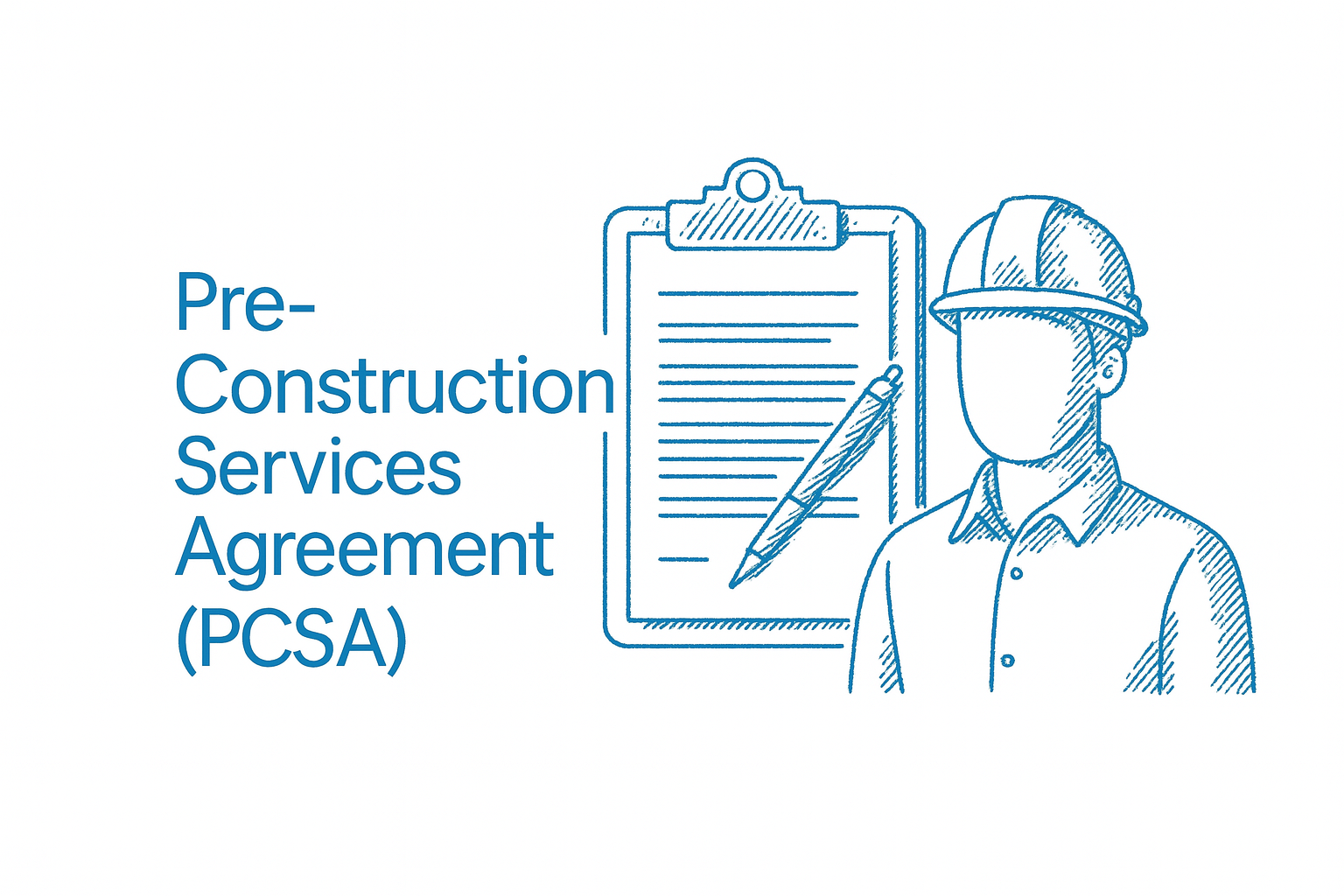 Sketch of builder reviewing a PCSA contract with agreement documents.