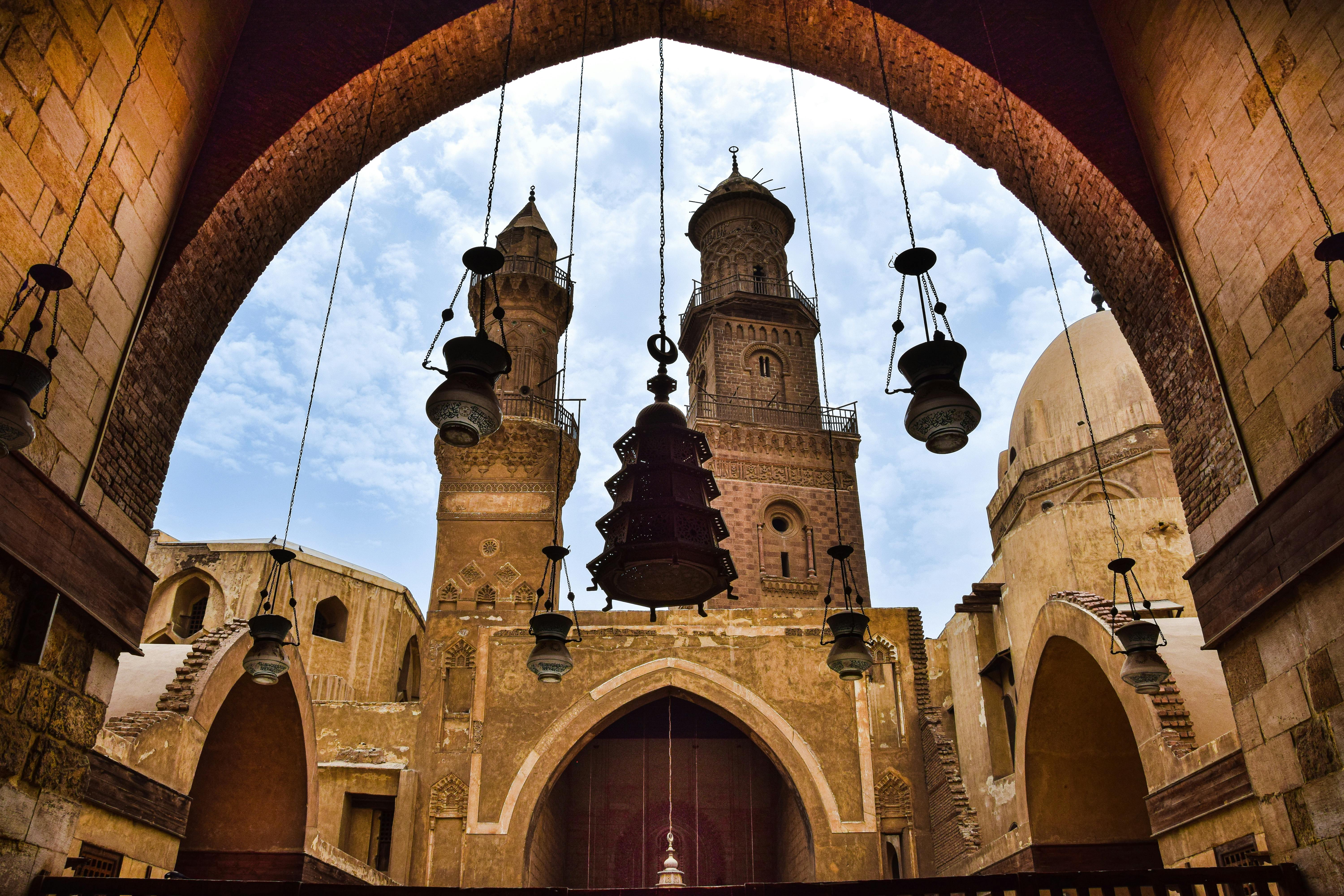 Facade of the Qalawun Complex in Cairo, Egypt.