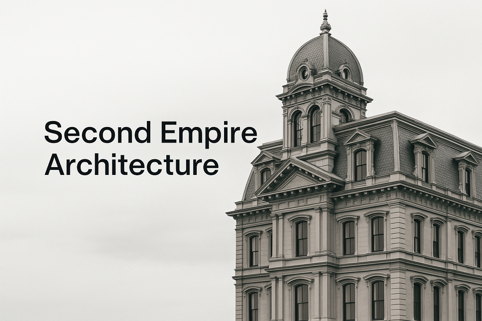 Second Empire-style building with mansard roof and arched windows.