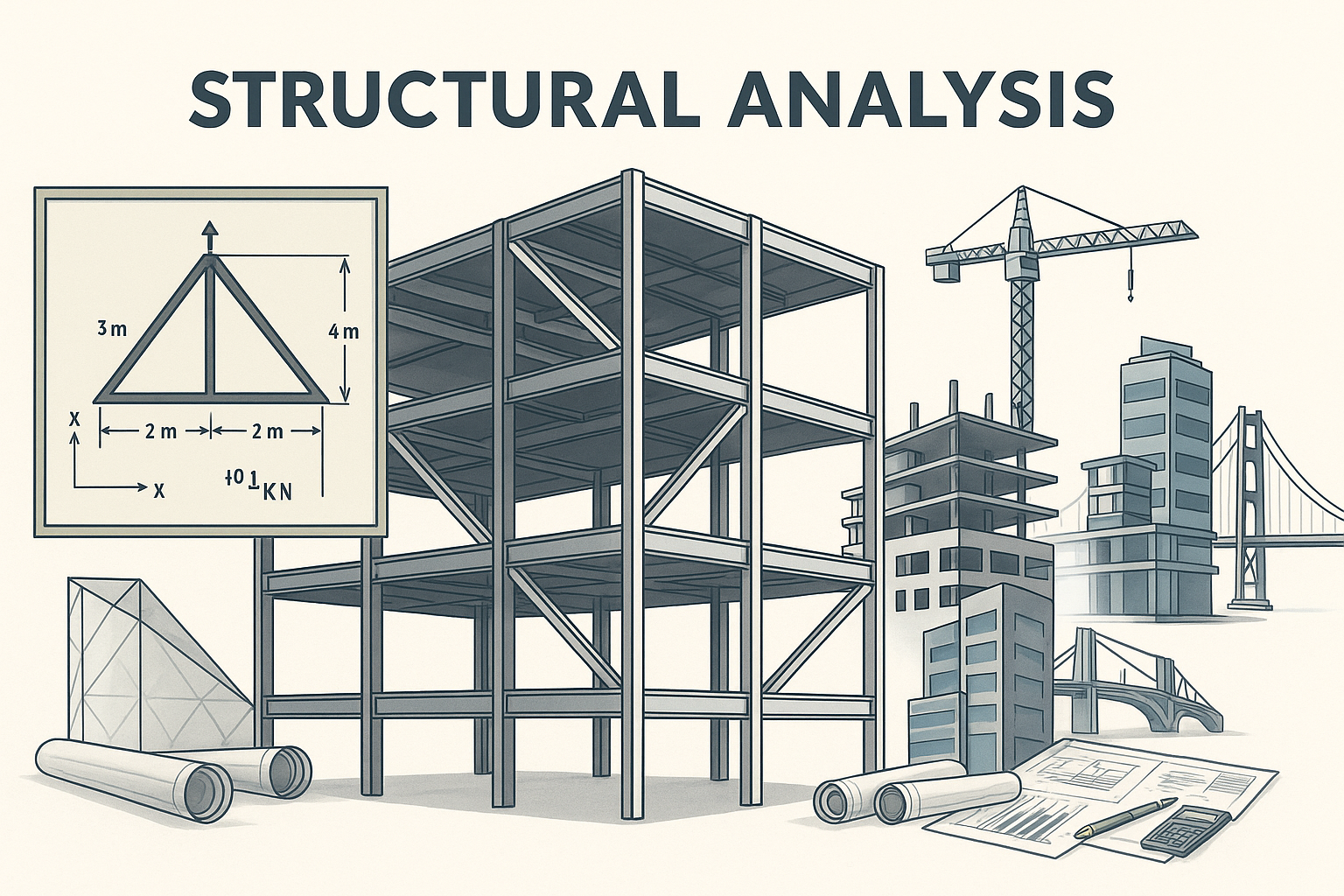 Collage of seismic design methods with structural models and analysis tools.