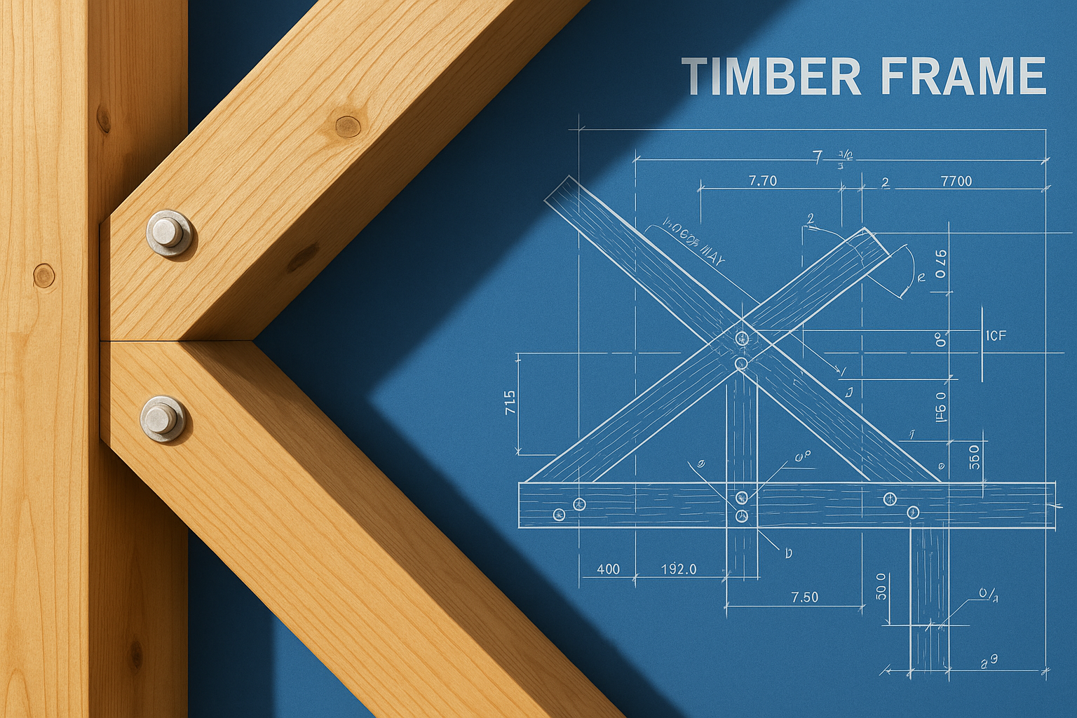 Basic technical diagram of timber frame with posts and beams.