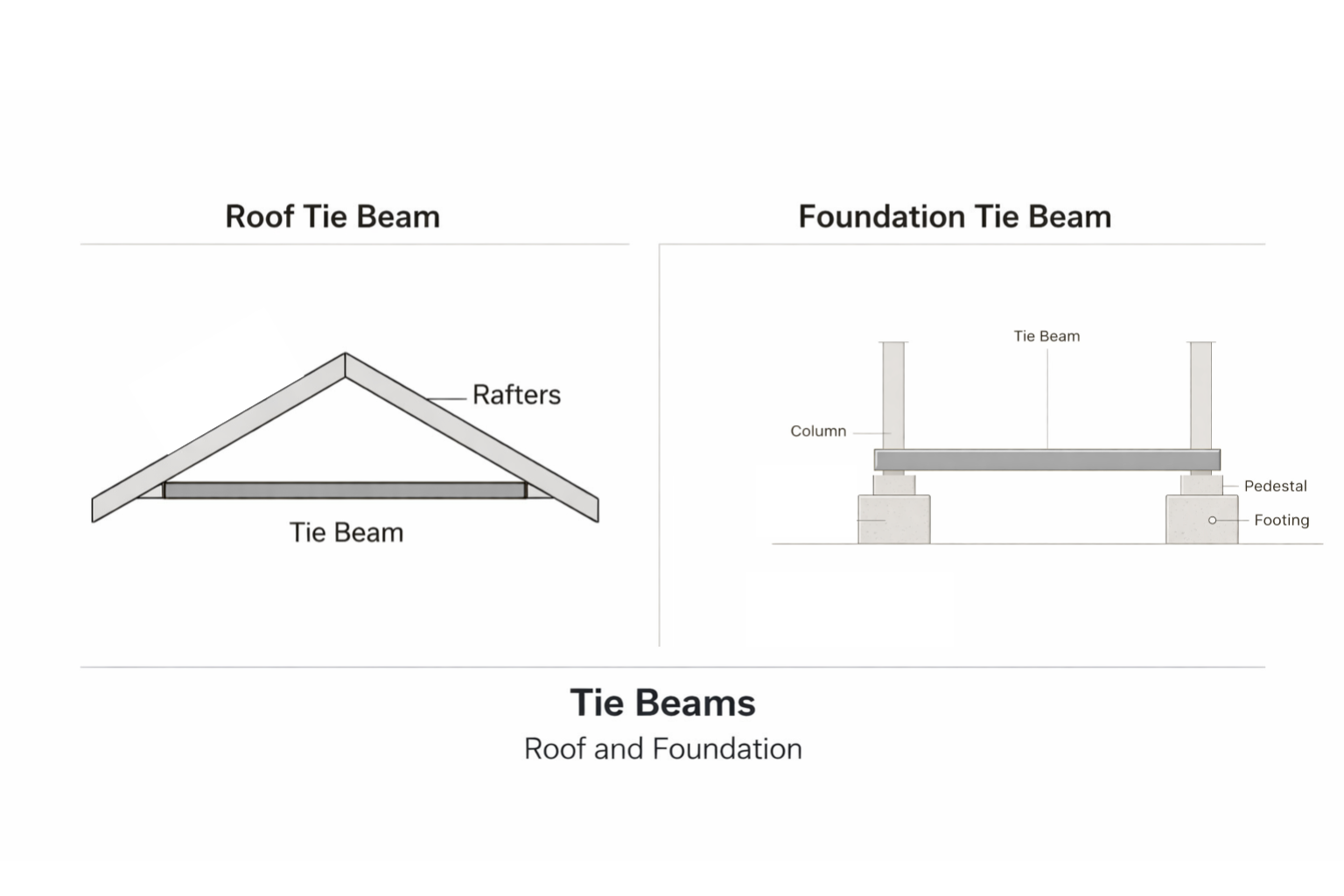 Roof tie beam and foundation tie beam comparison diagram