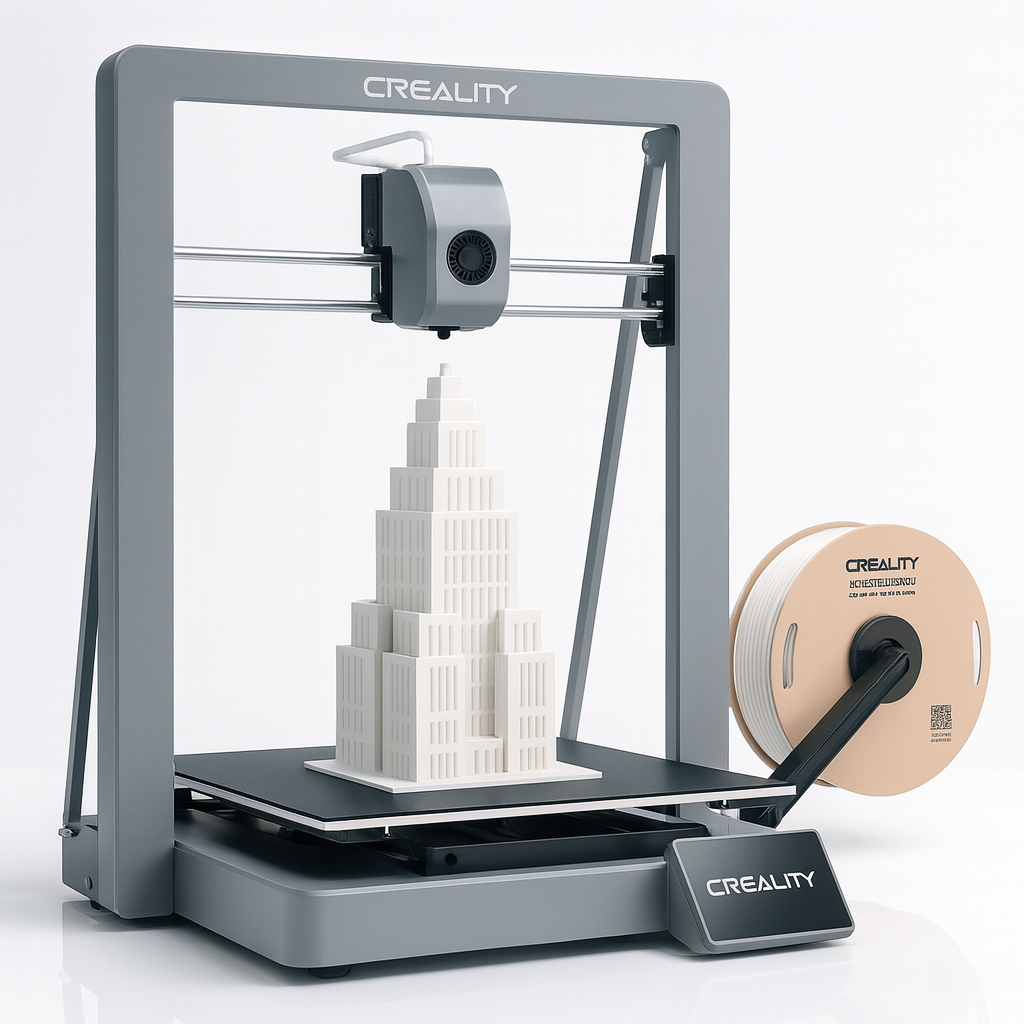 Modern 3D printer creating an architectural model.