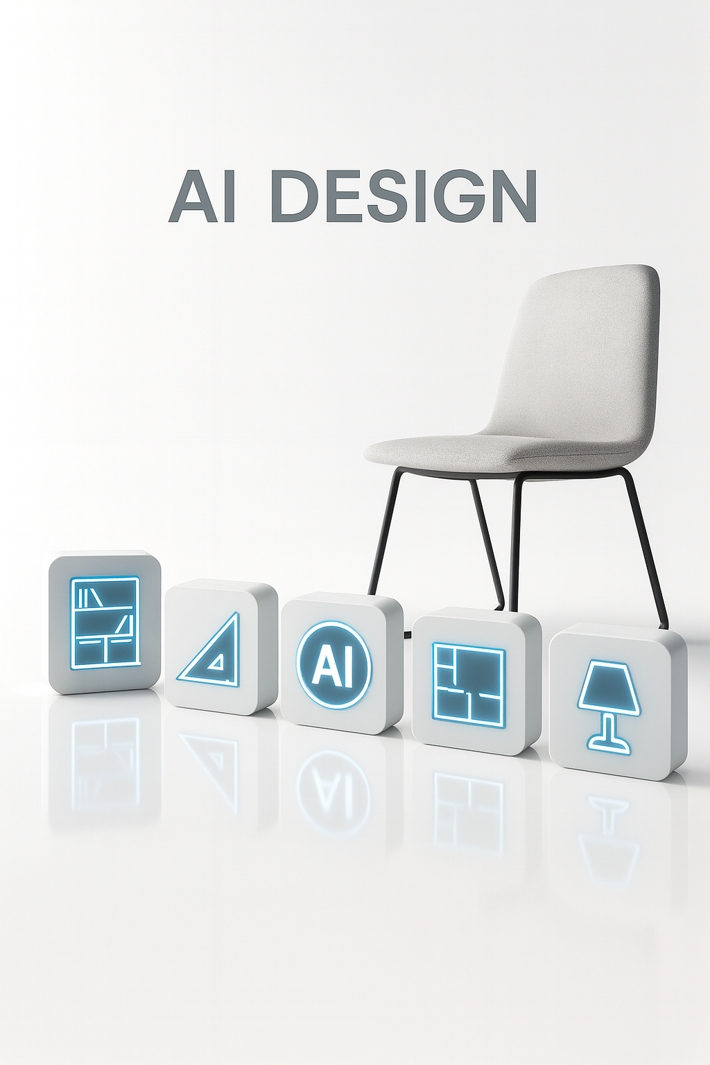 A digital concept of AI in architecture and interior design.