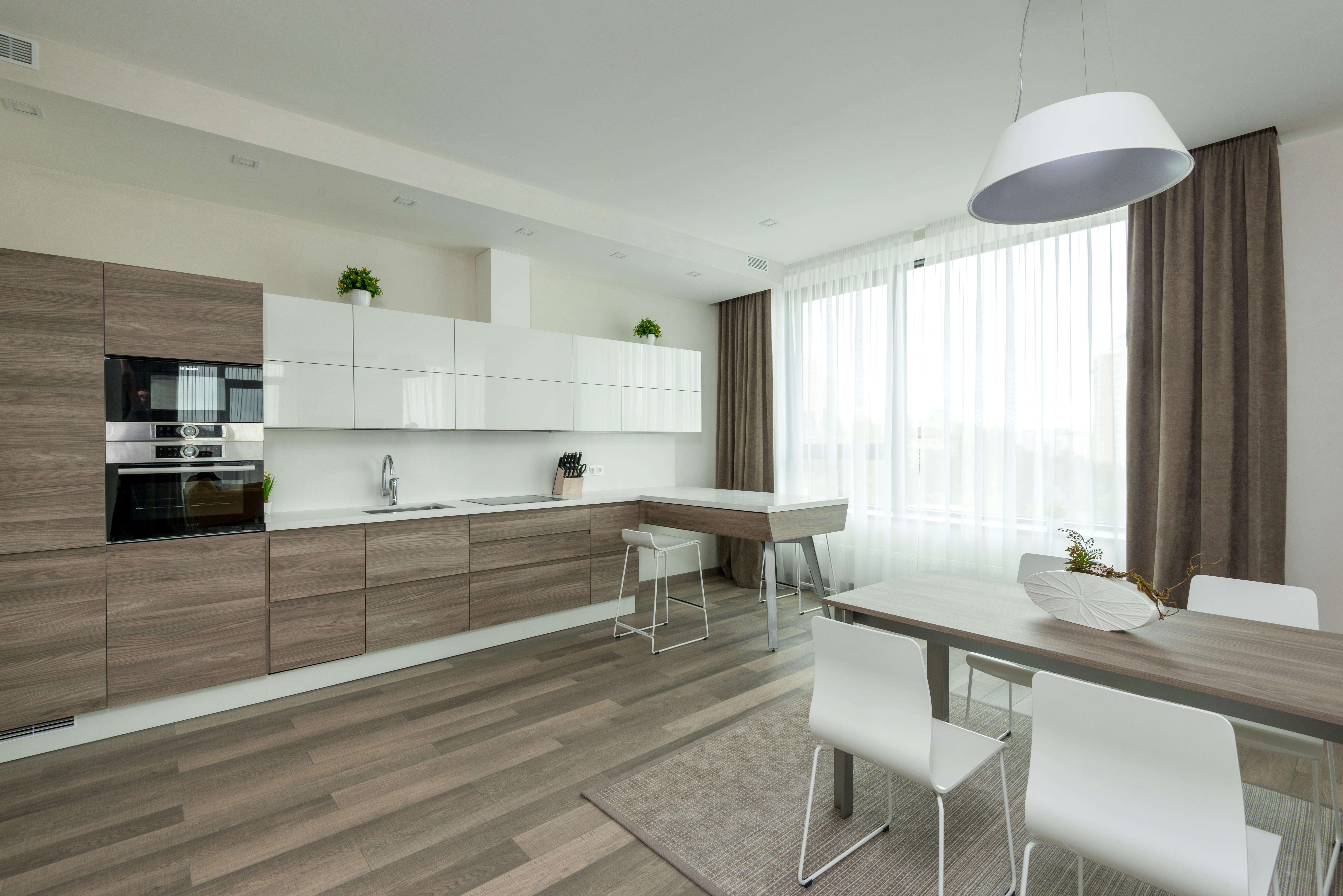 Modern dining room interior created with AI assistance in every detail.
