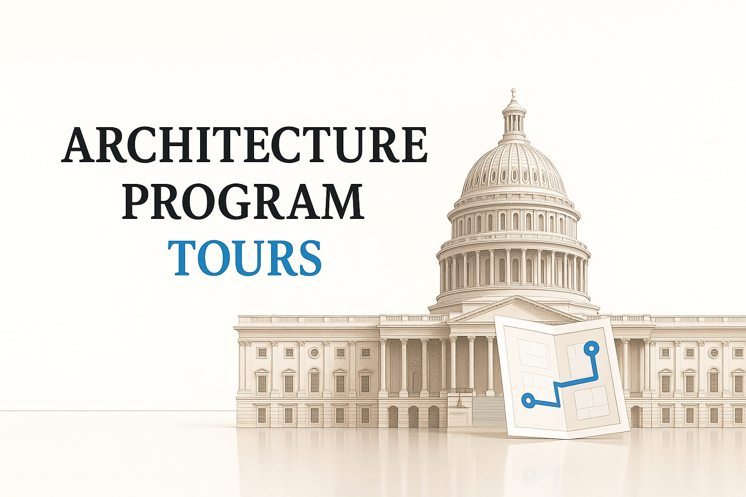 Capitol building with route map icon for program tours.