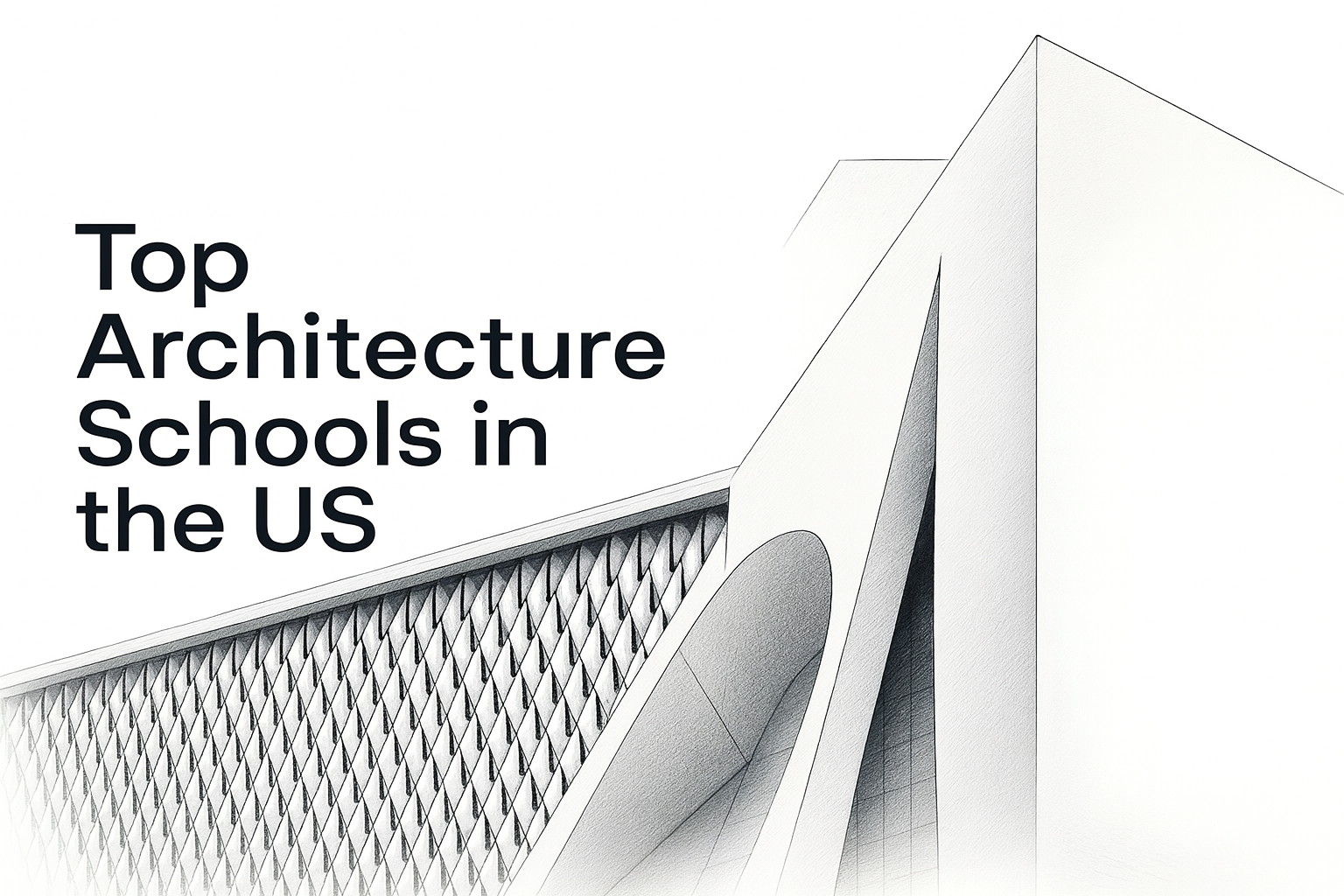 Modern architectural forms next to title about top U.S. architecture schools.