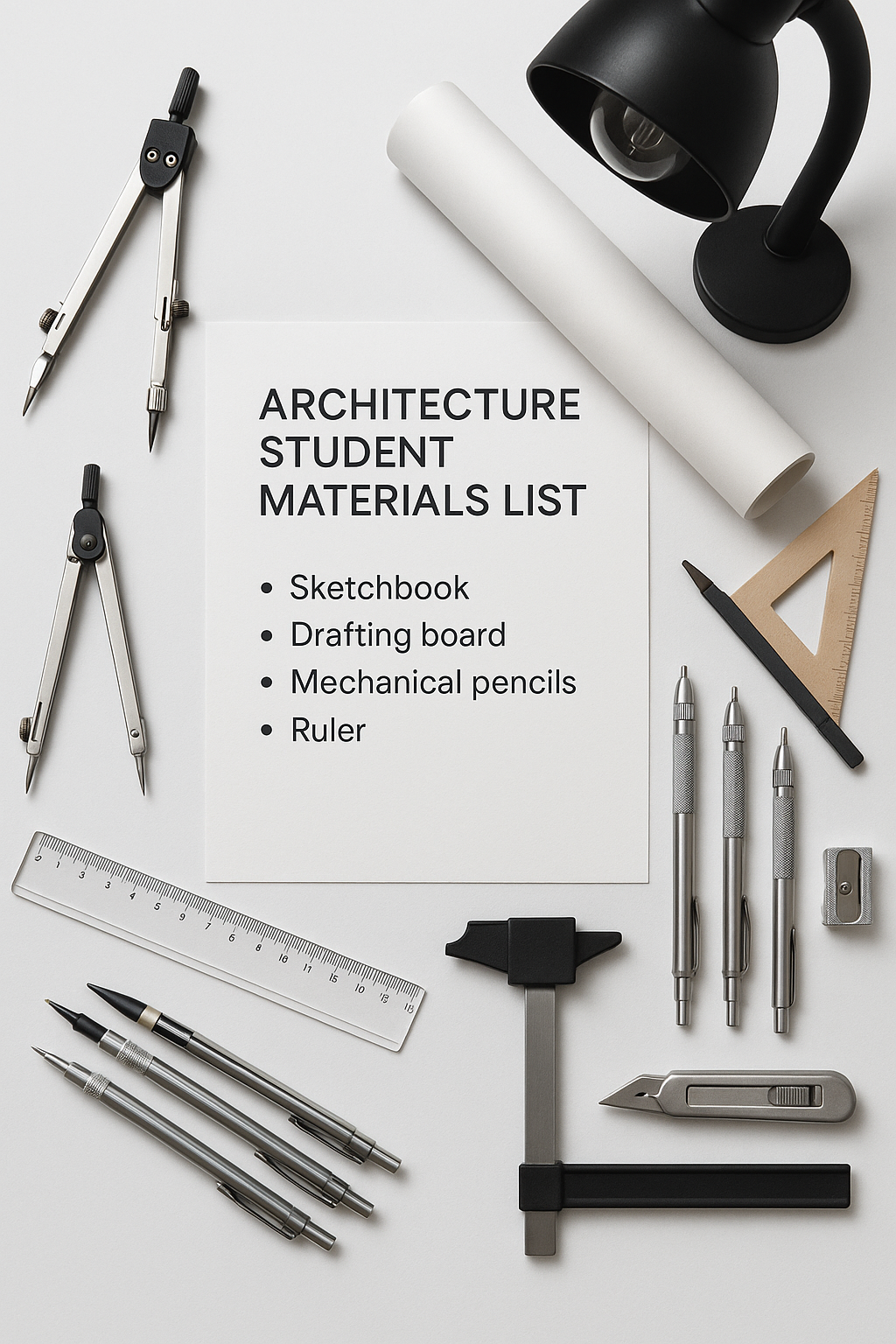 Tools and materials for first-year architecture students.