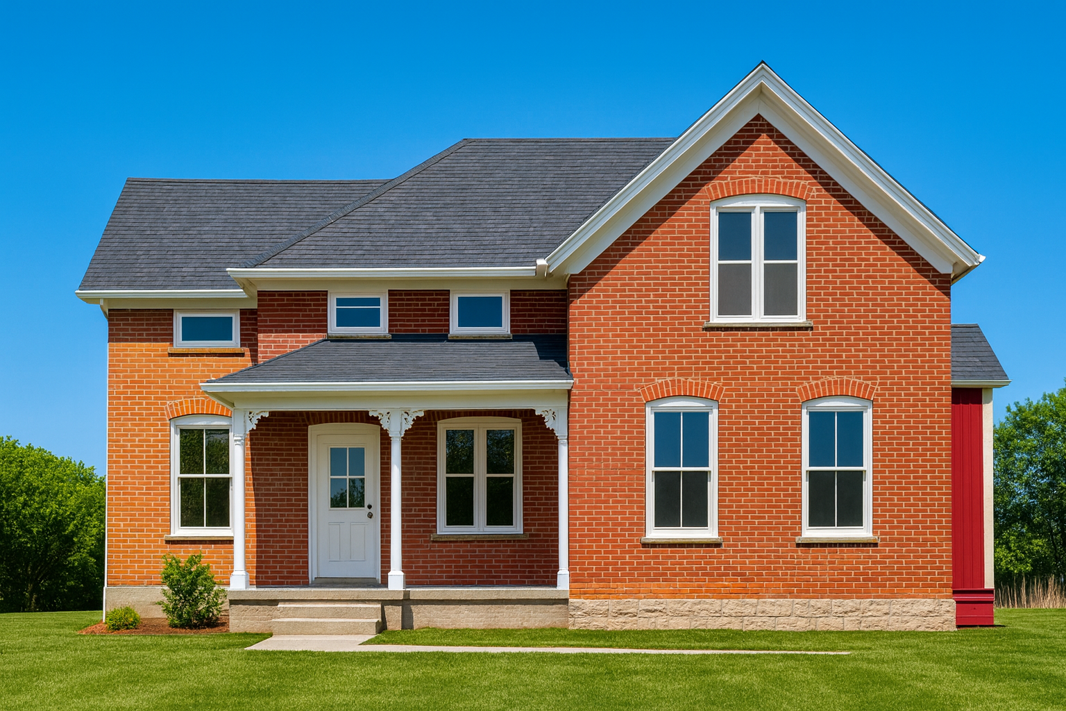 Restored brown brick house with solid mortar.