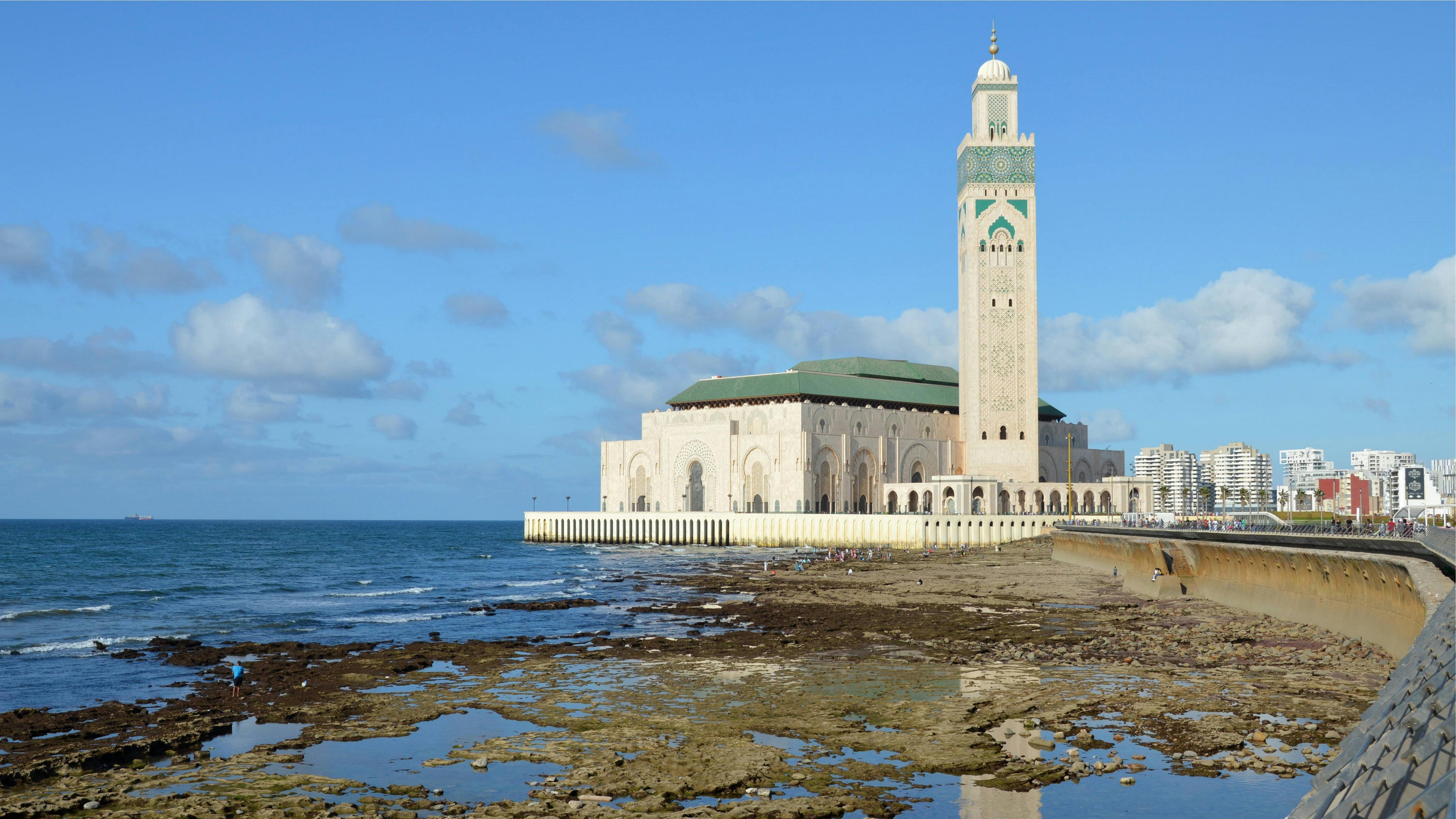 Minaret-style clock tower in Casablanca, Morocco.