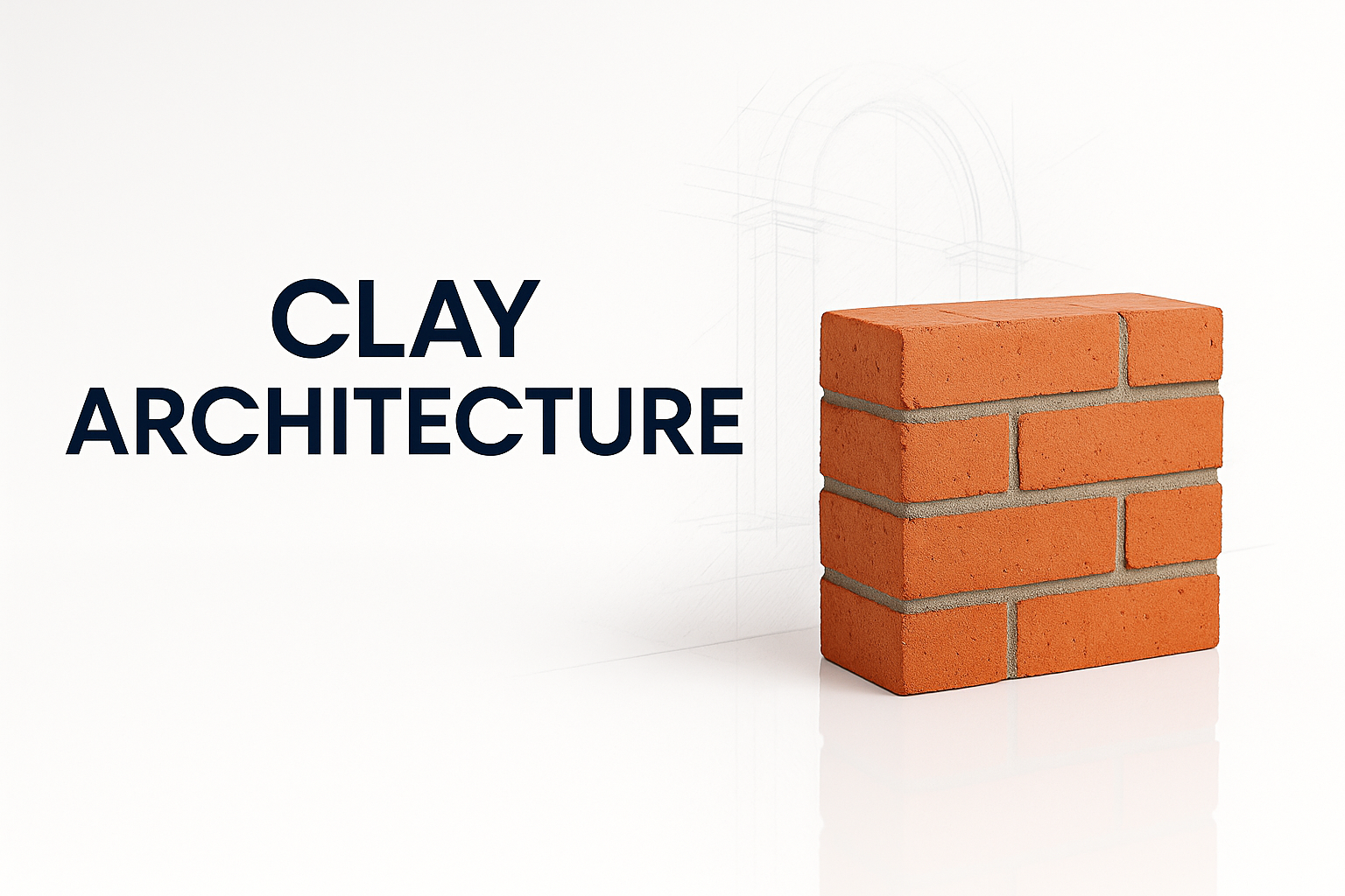 Clay bricks with architectural sketch lines.