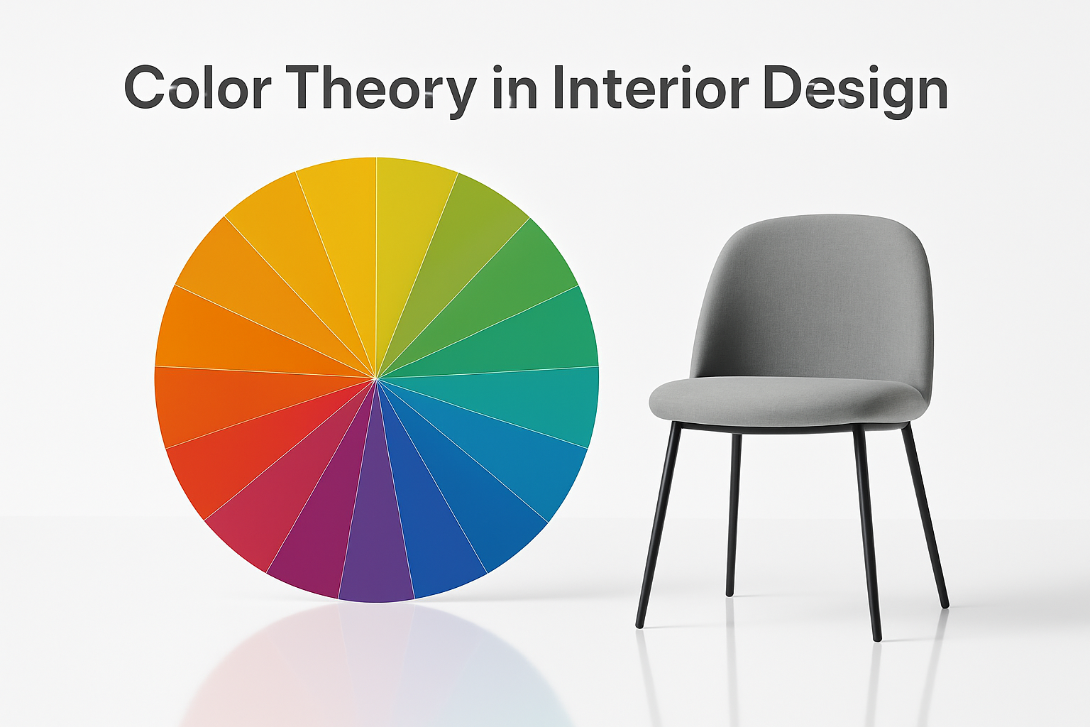 Showing a modern color wheel beside a minimalist chair.