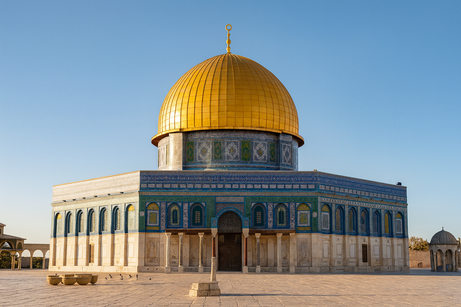 Dome of the Rock with golden dome and blue tiled walls.