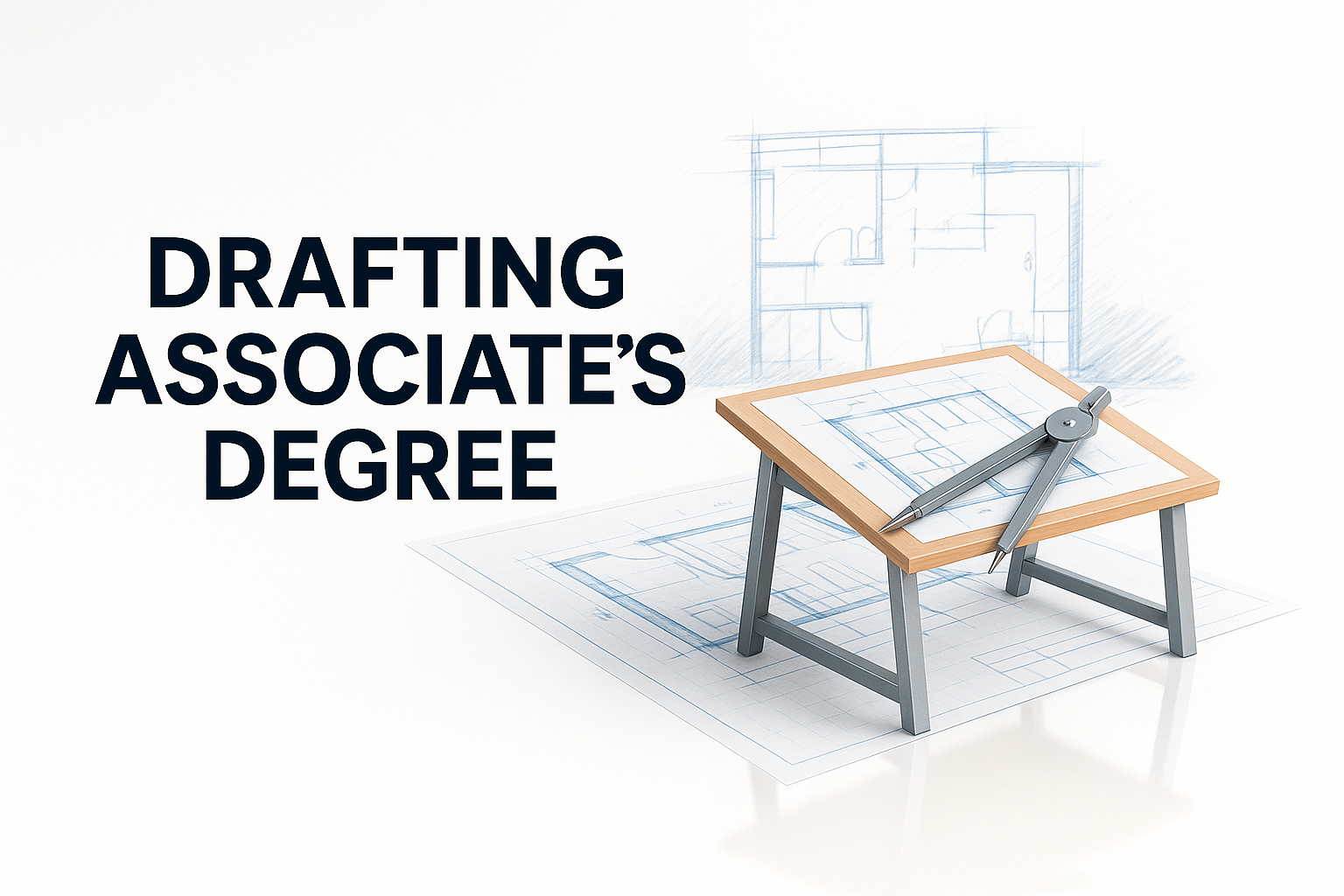 rafting desk with compass and blueprints for associate’s degree in architecture.