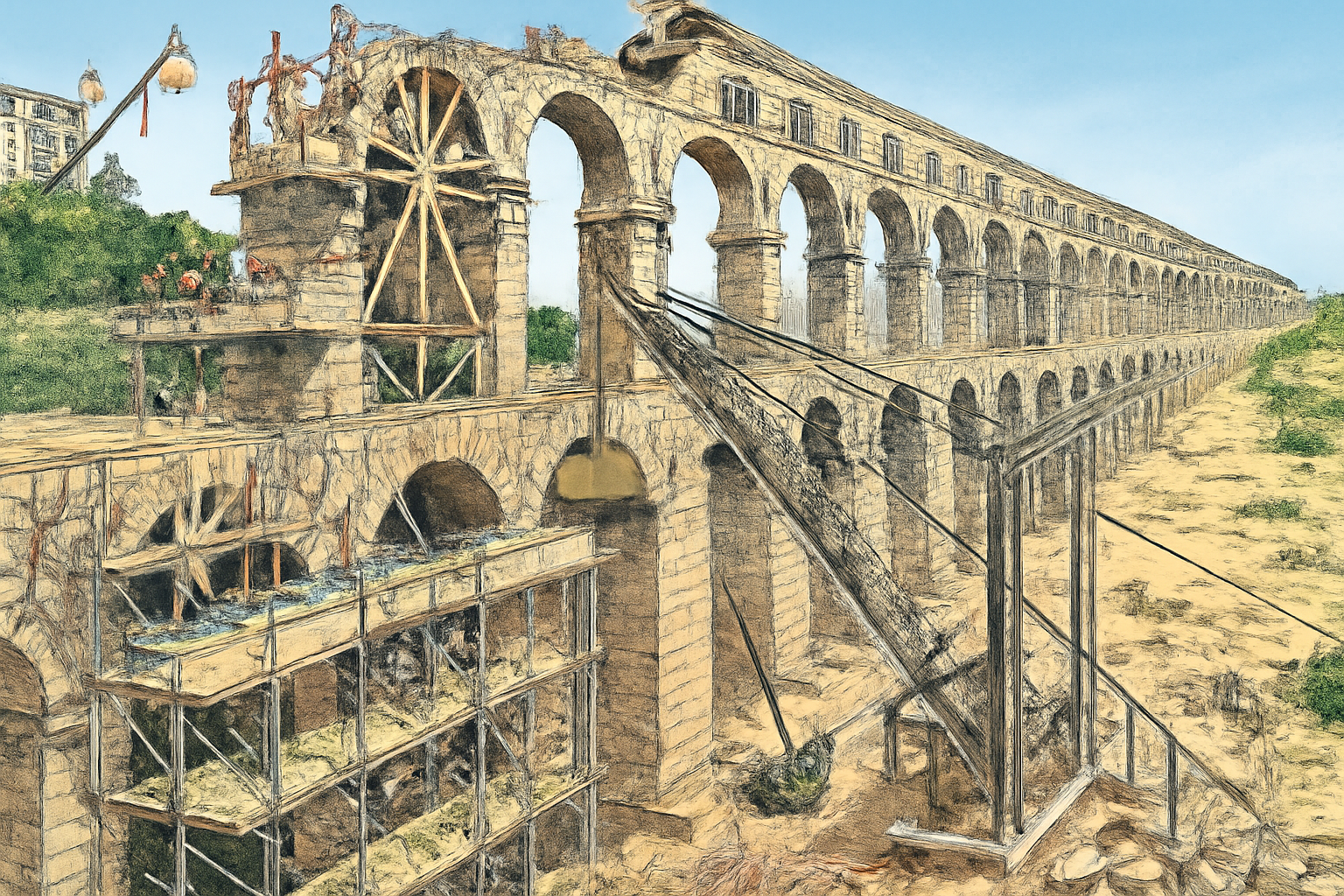 Infographic showing how Romans built bridges using arches and stone techniques.