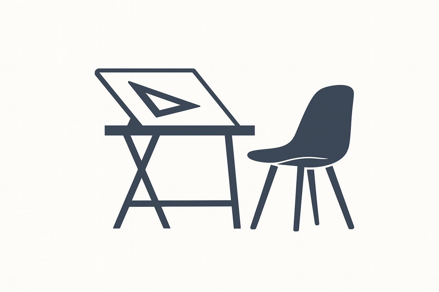 A drafting table and chair representing interior design studies.