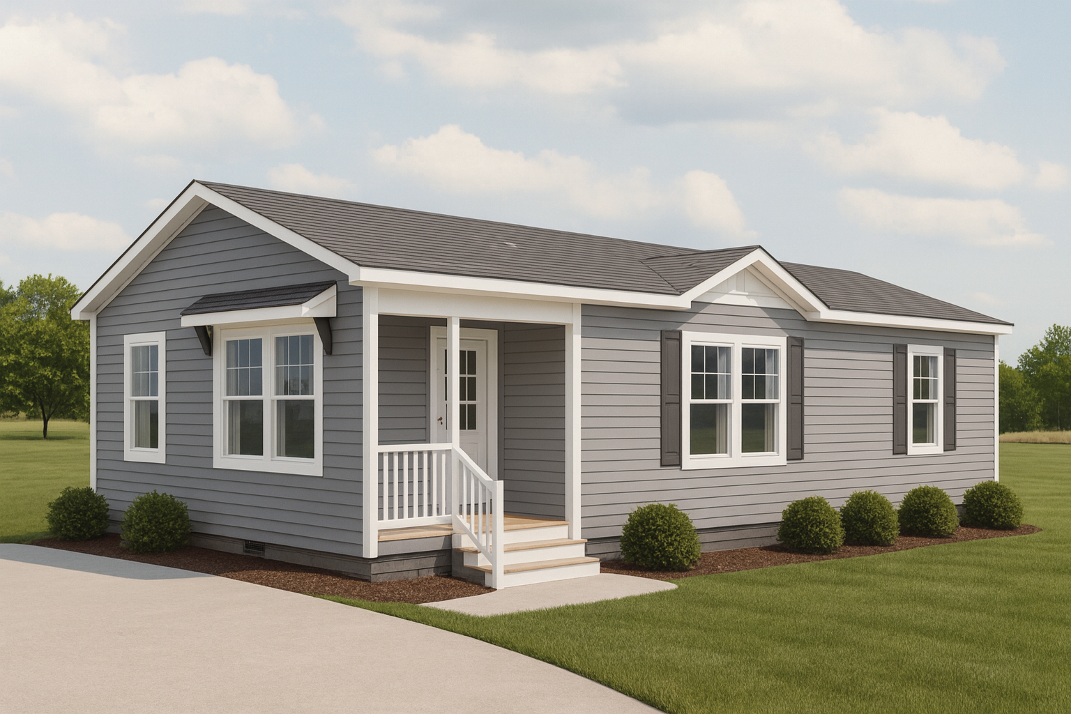 Mobile home exterior with horizontal siding.