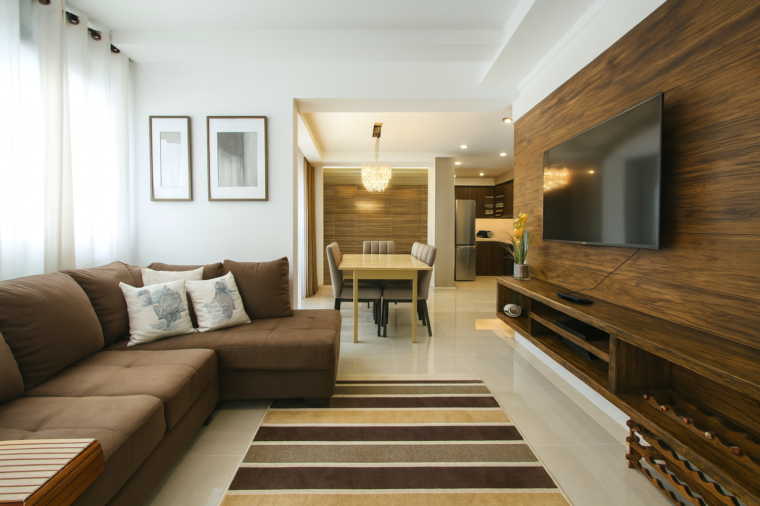 Spacious living room with open layout and cozy atmosphere.