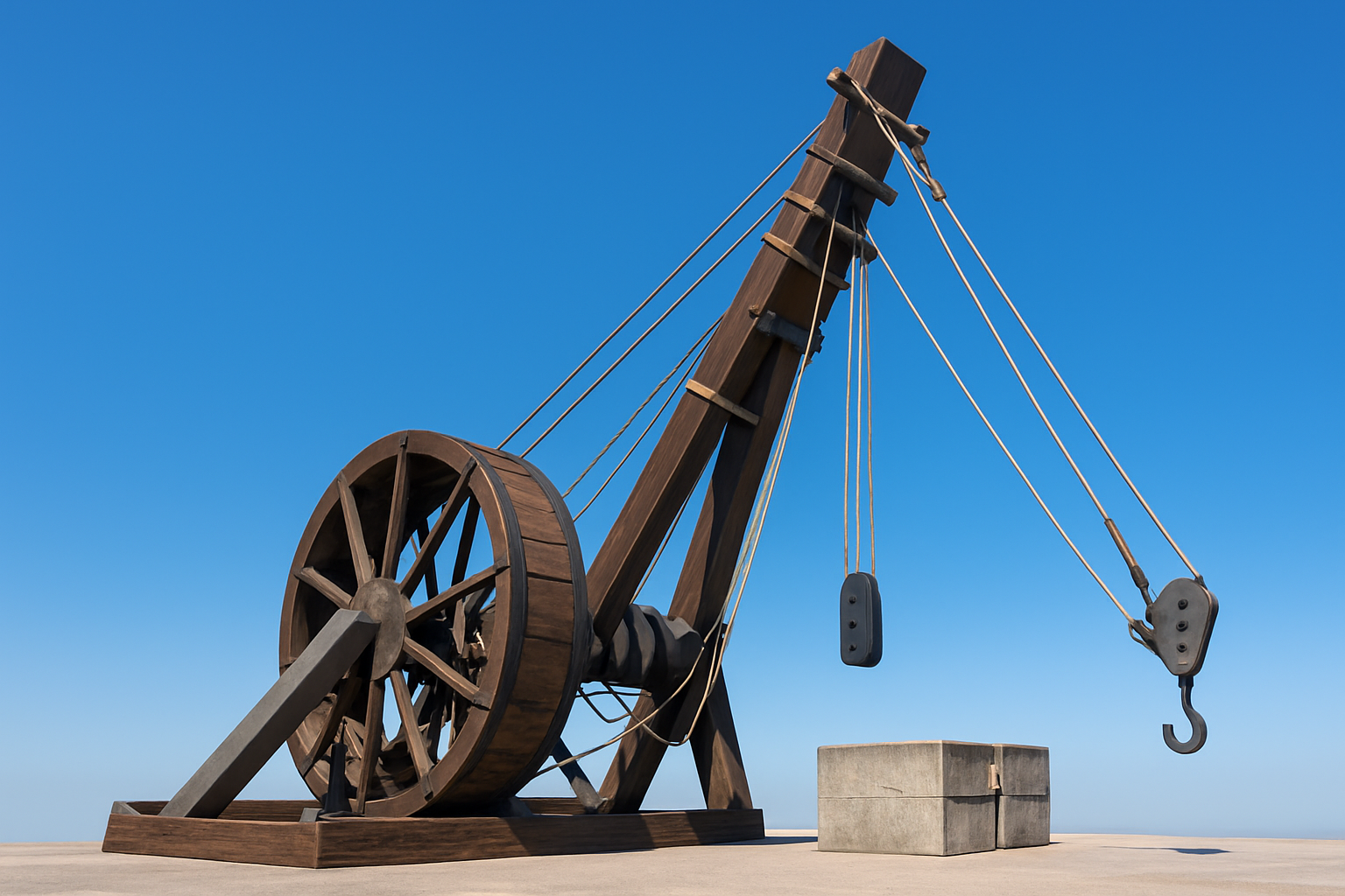 10.4 m high Roman Polyspastos crane reconstructed in Germany.