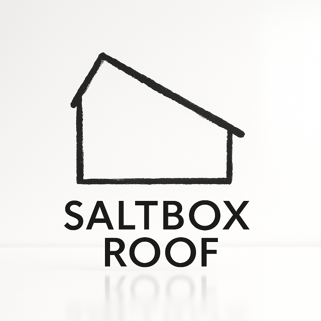 Simple line drawing of a saltbox roof with one long rear slope and one shorter front slope.