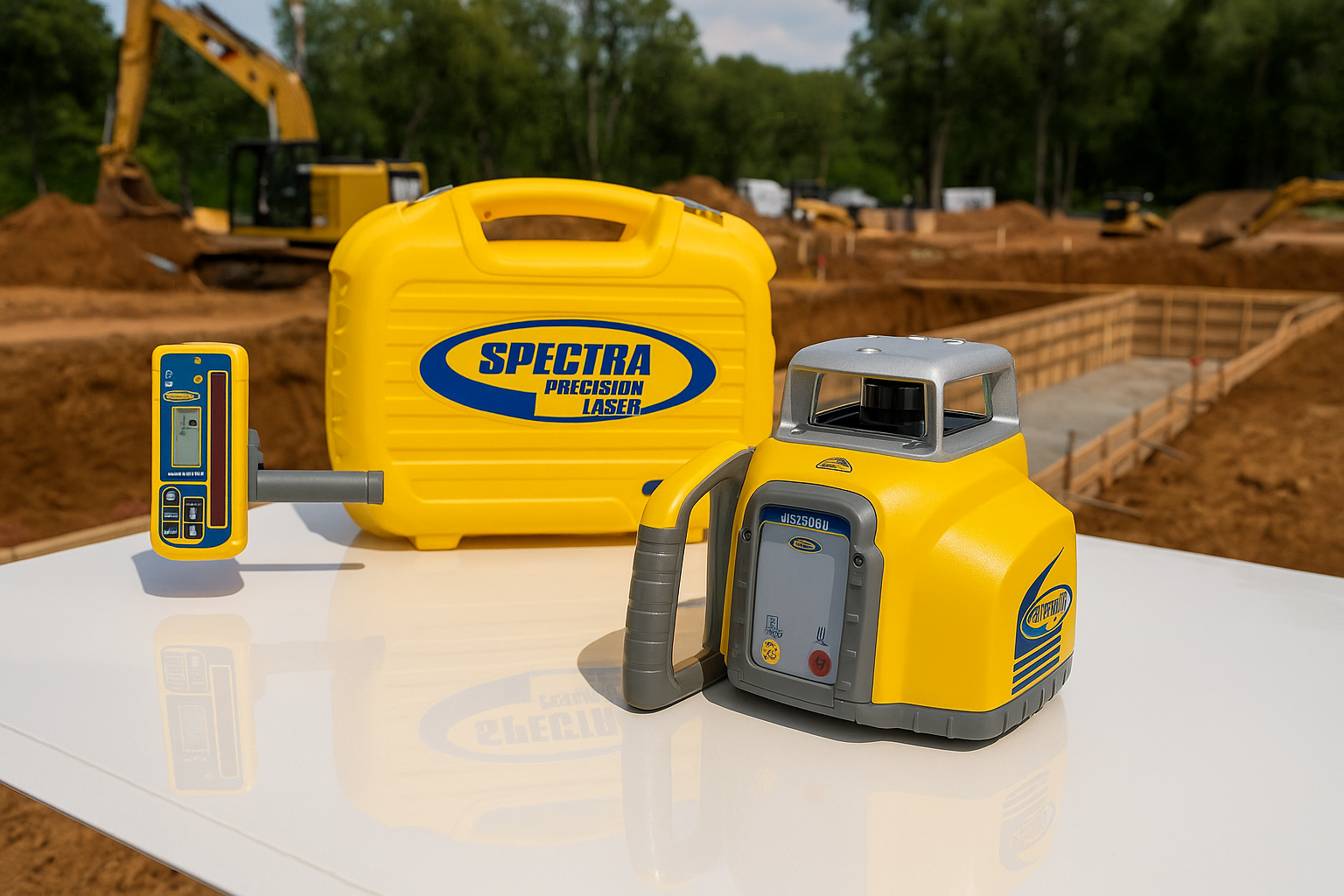 Spectra Precision LL300N laser level in use at a construction site.
