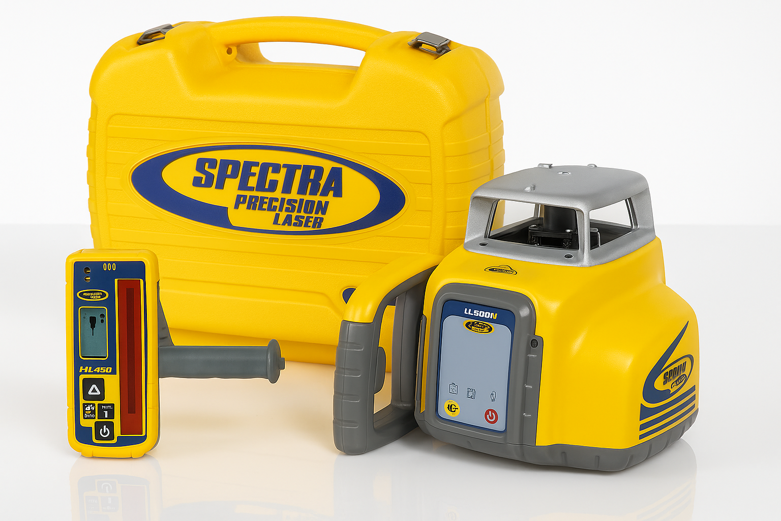 Spectra Precision LL300N rotary laser level kit with case and receiver.