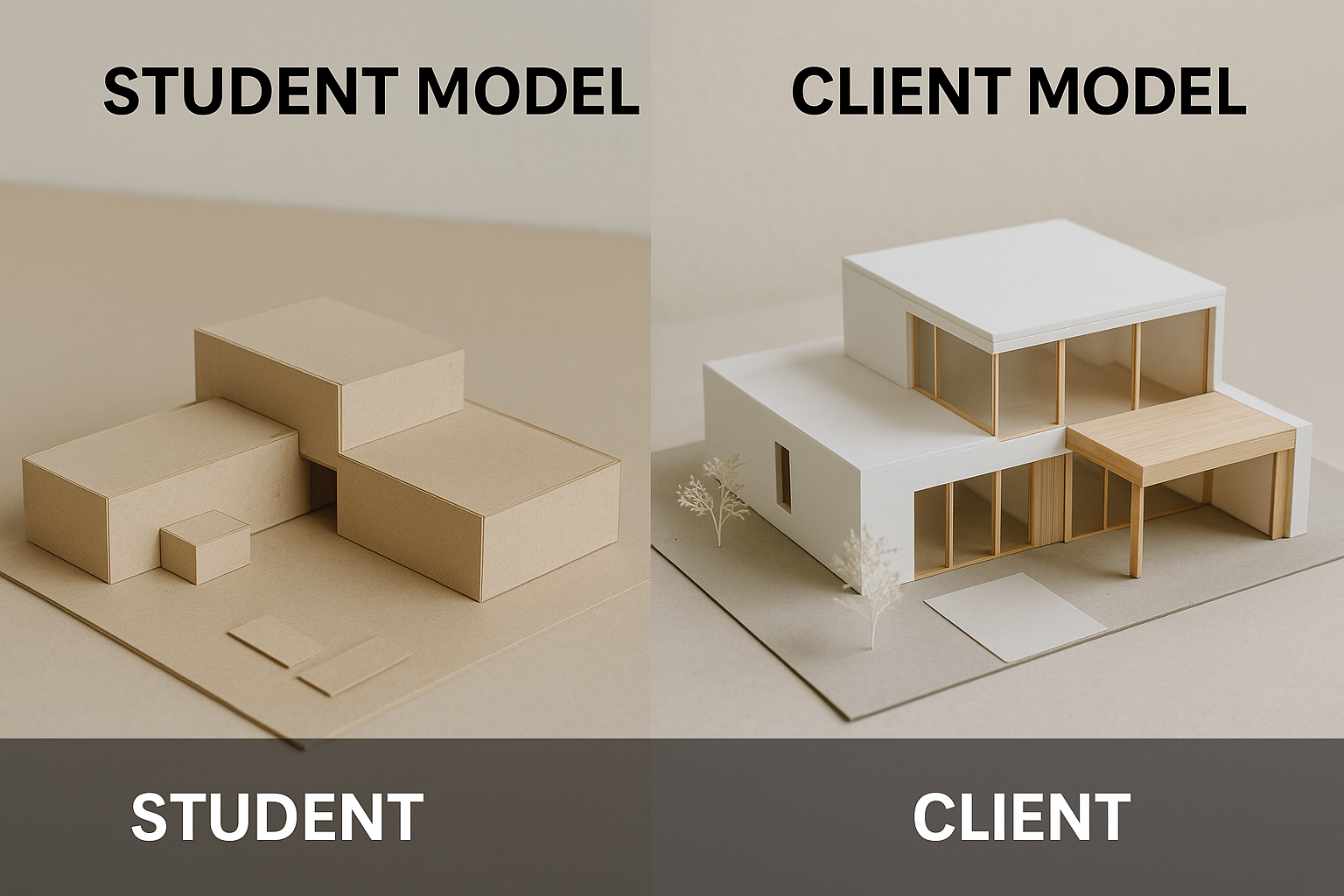 Side-by-side student and client architecture models.