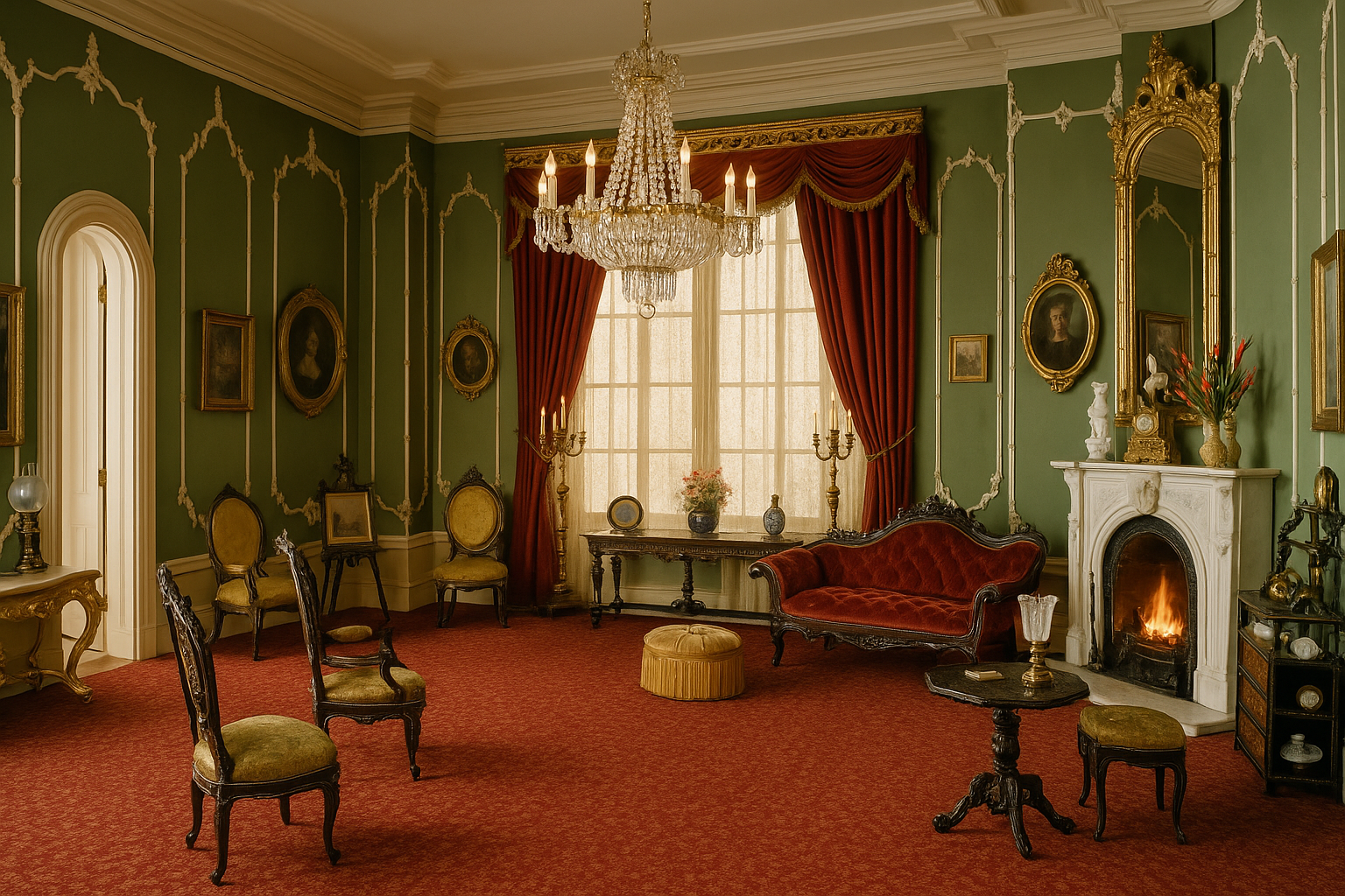 Victorian English drawing room, 1840–70, designed by Narcissa Niblack Thorne.