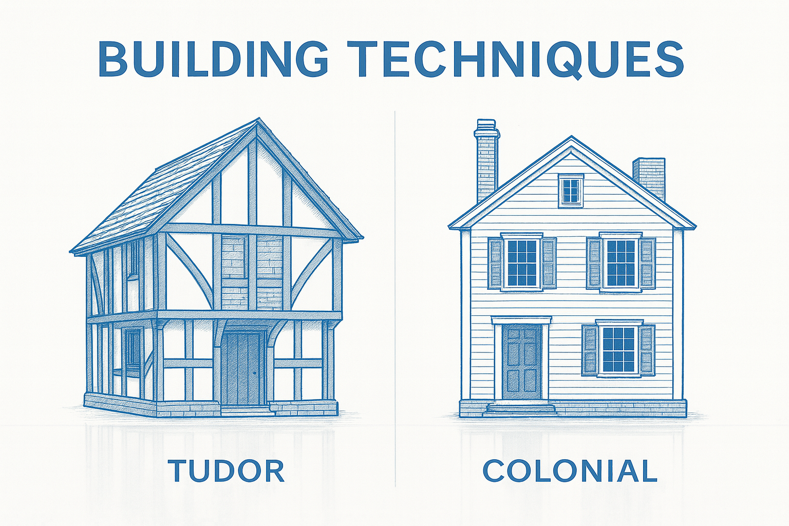 Infographic comparing Tudor and Colonial architectural styles.