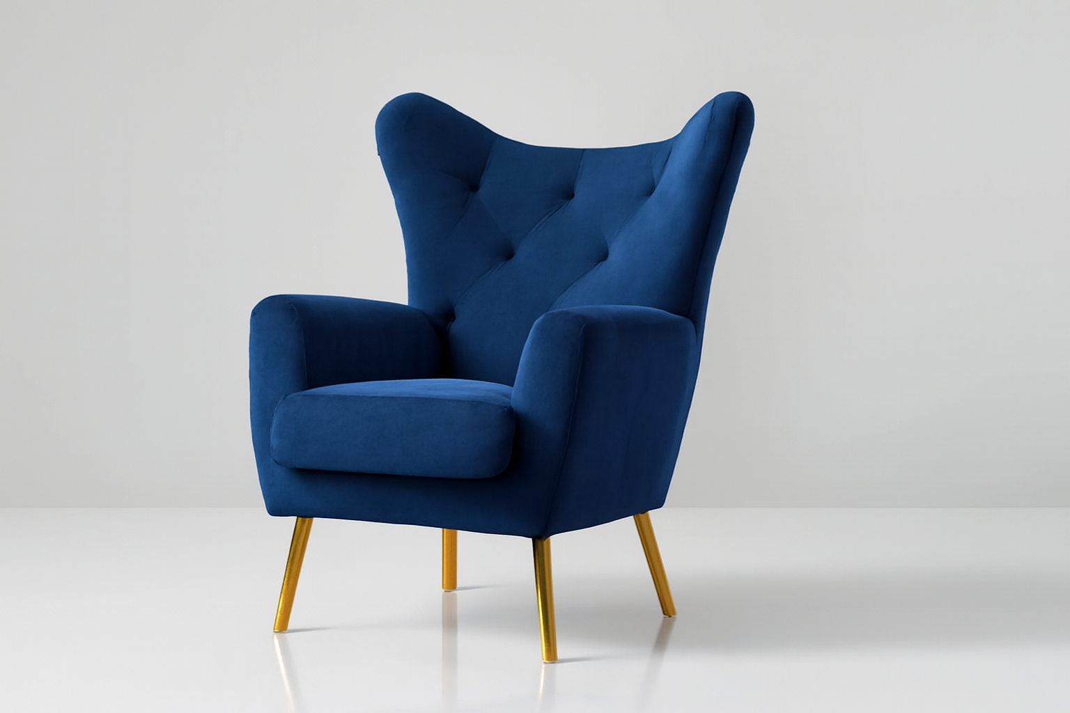 Velvet tufted wingback accent chair with art deco style.