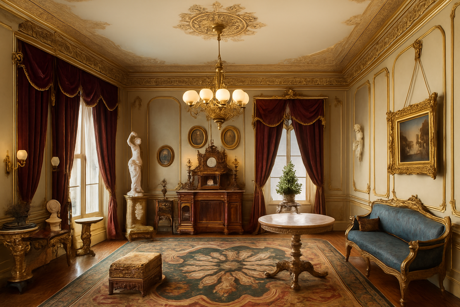 Restored Victorian parlor with original details and updated finishes.