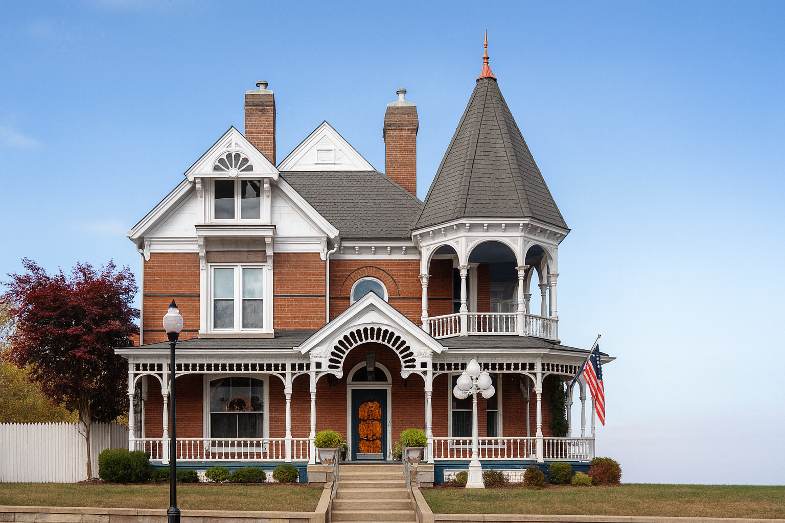 Restored Victorian house with turret in the United States.