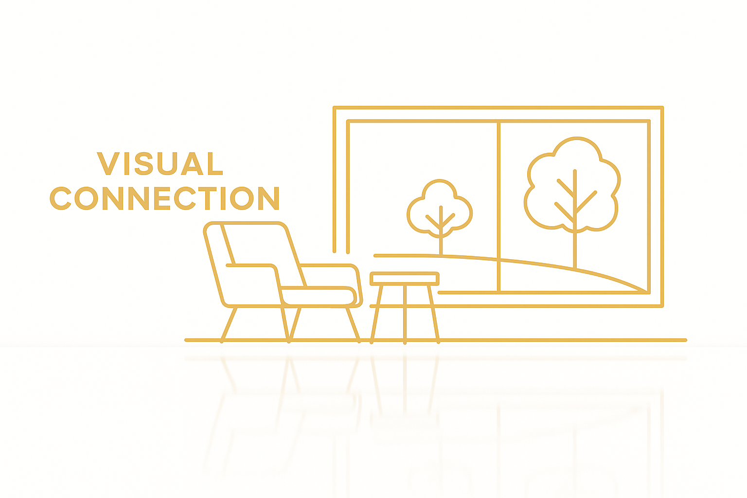 An illustration of biophilic design showing visual connection to nature through a window.