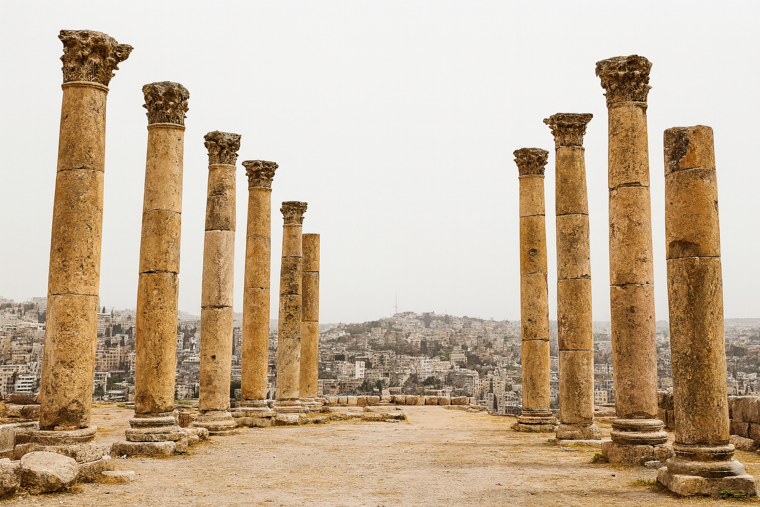 Ancient Roman colonnade with Corinthian columns.