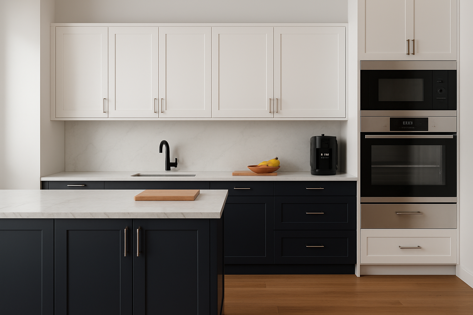 Modern kitchen with charcoal accents.