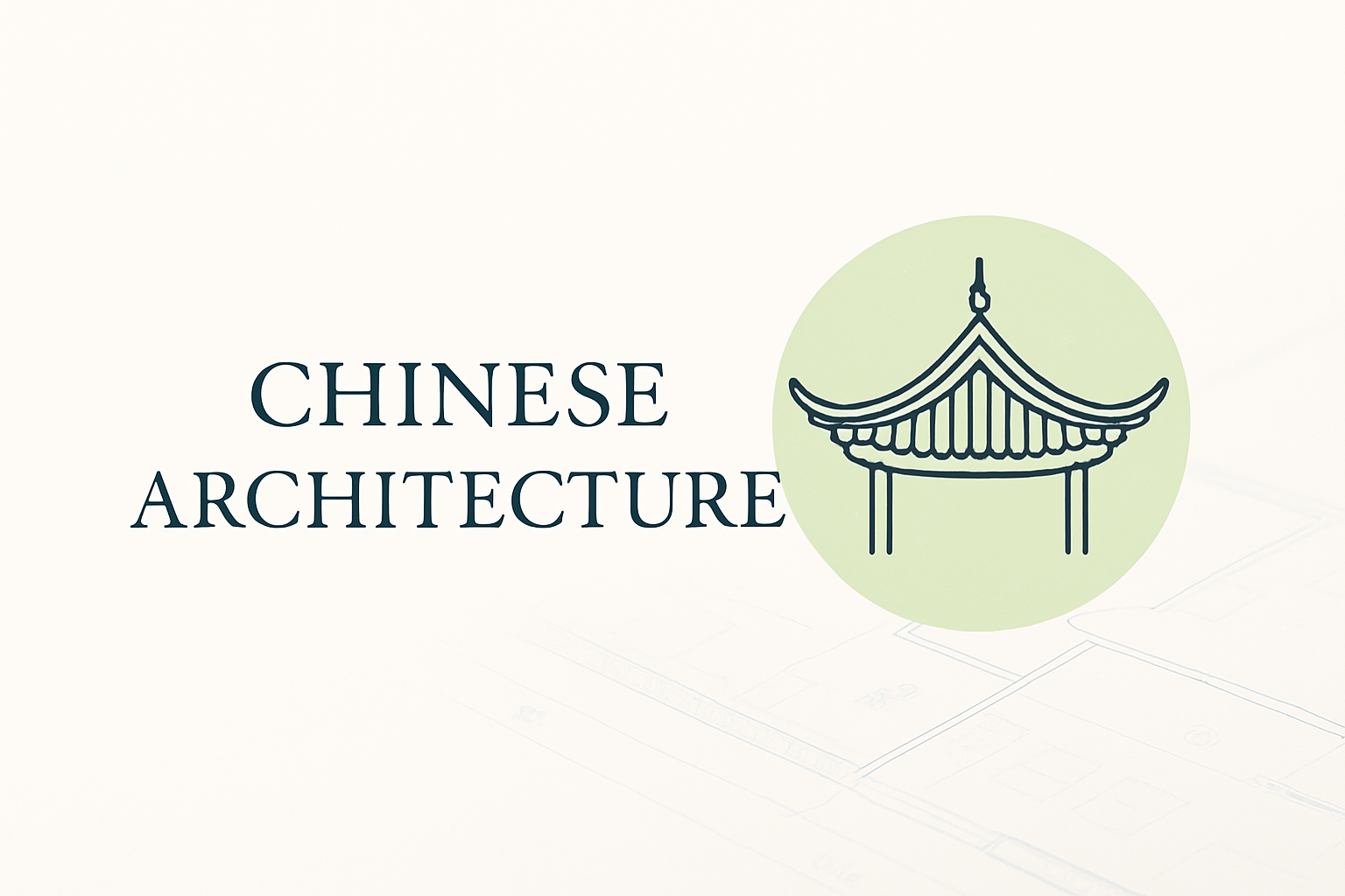 Chinese architecture graphic featuring a traditional roof icon.