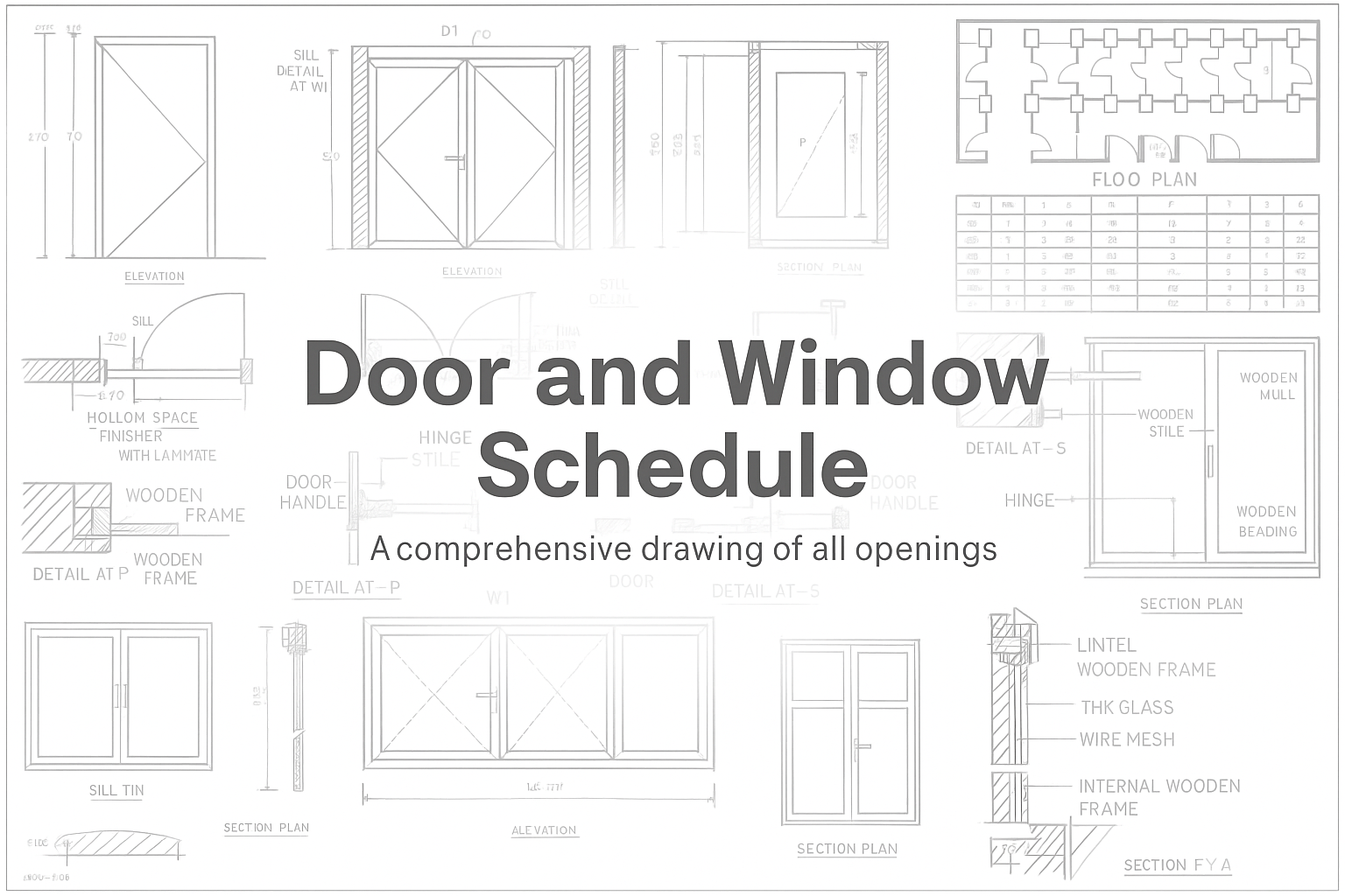Technical drawing of door and window schedule.