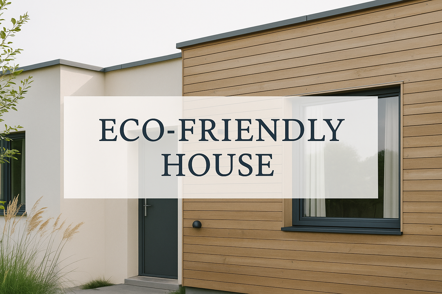 Modern eco-friendly house exterior with wood cladding.