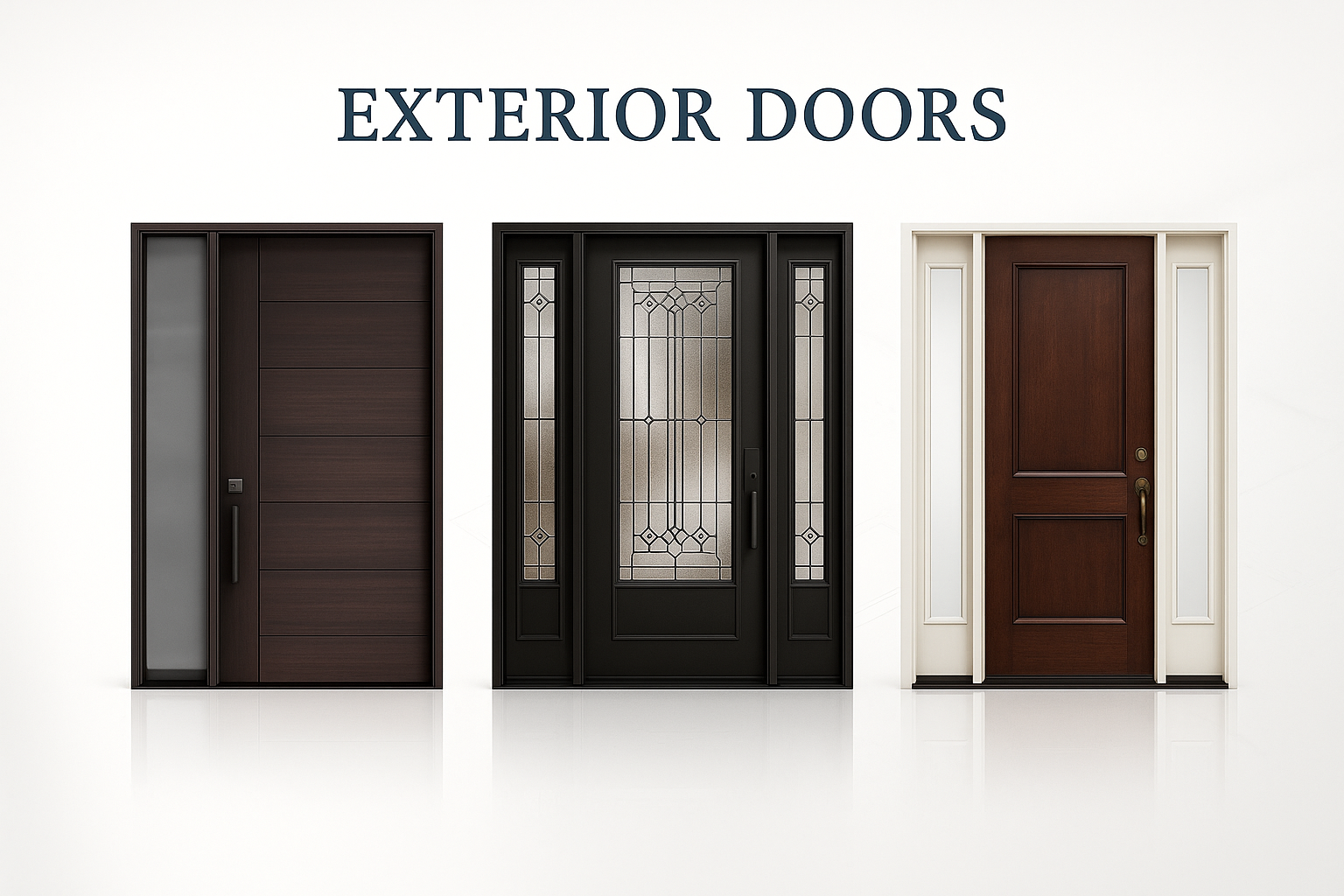 Modern fiberglass exterior doors in different styles.